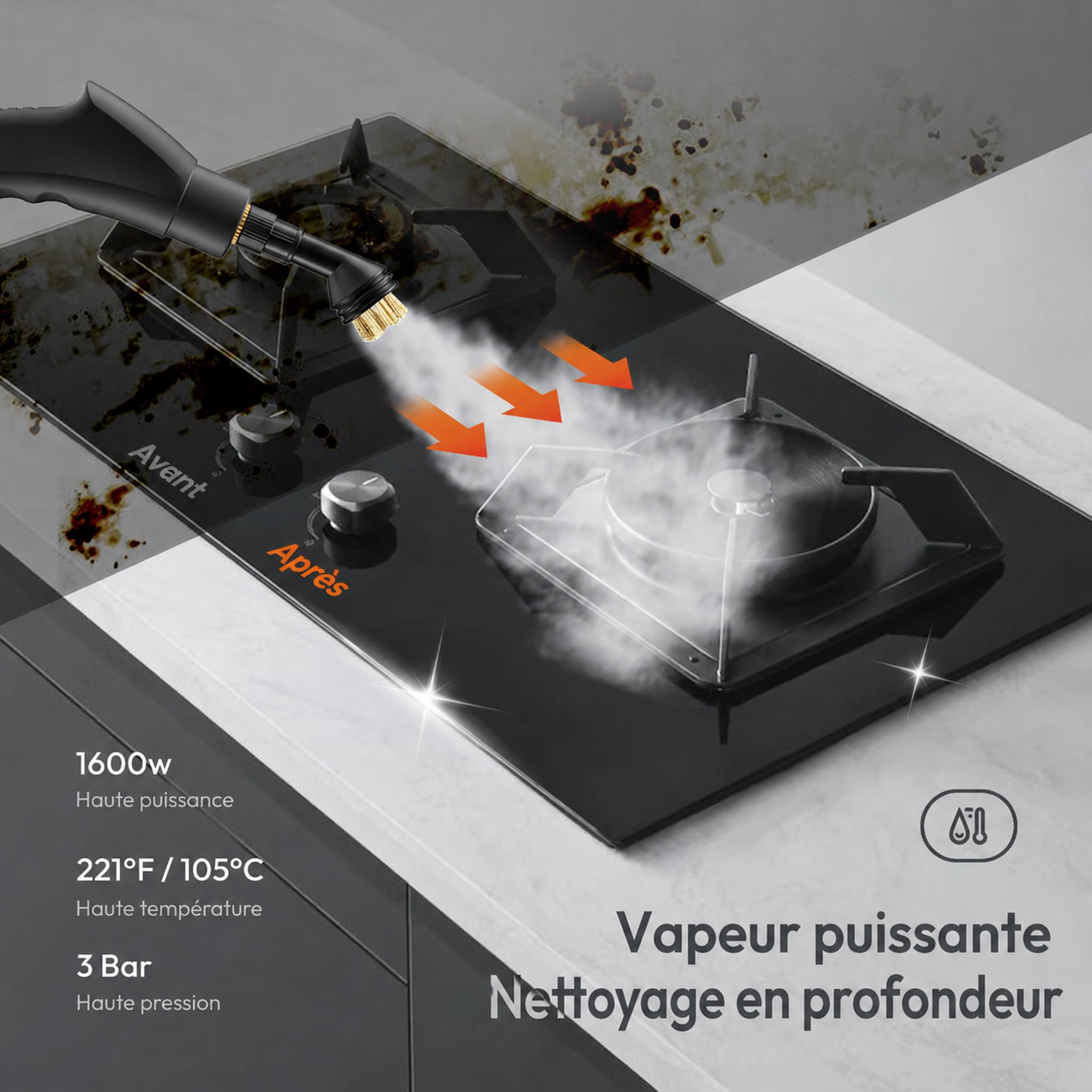 Nettoyeur Vapeur, Steam Cleaner Haute Pression, Réservoir d'eau 1,2L,Rouge