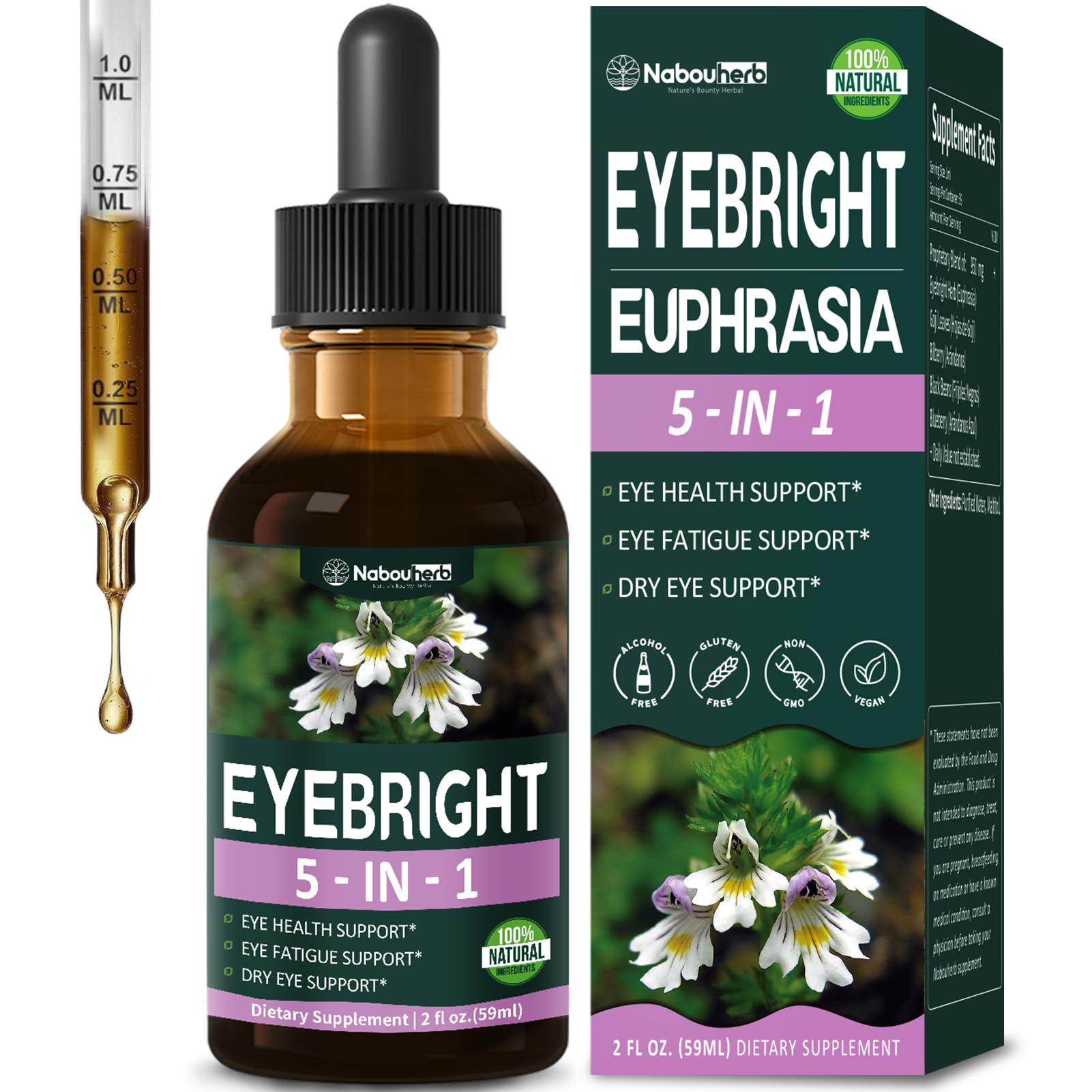 Natural Eyebright Drops for Eye Health & Dry Eye Support, 2 oz