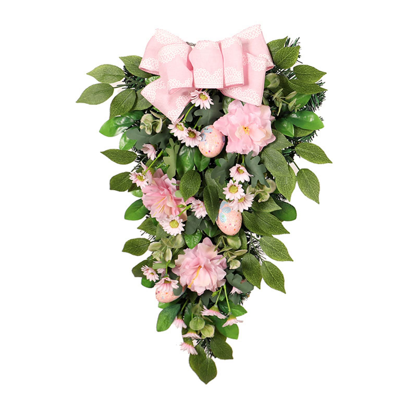 Kalttoy Wreath Ornaments Easter Egg Wreath with Artificial Leaves Silk Flower for Spring Easter Front Door Decorations Decorations