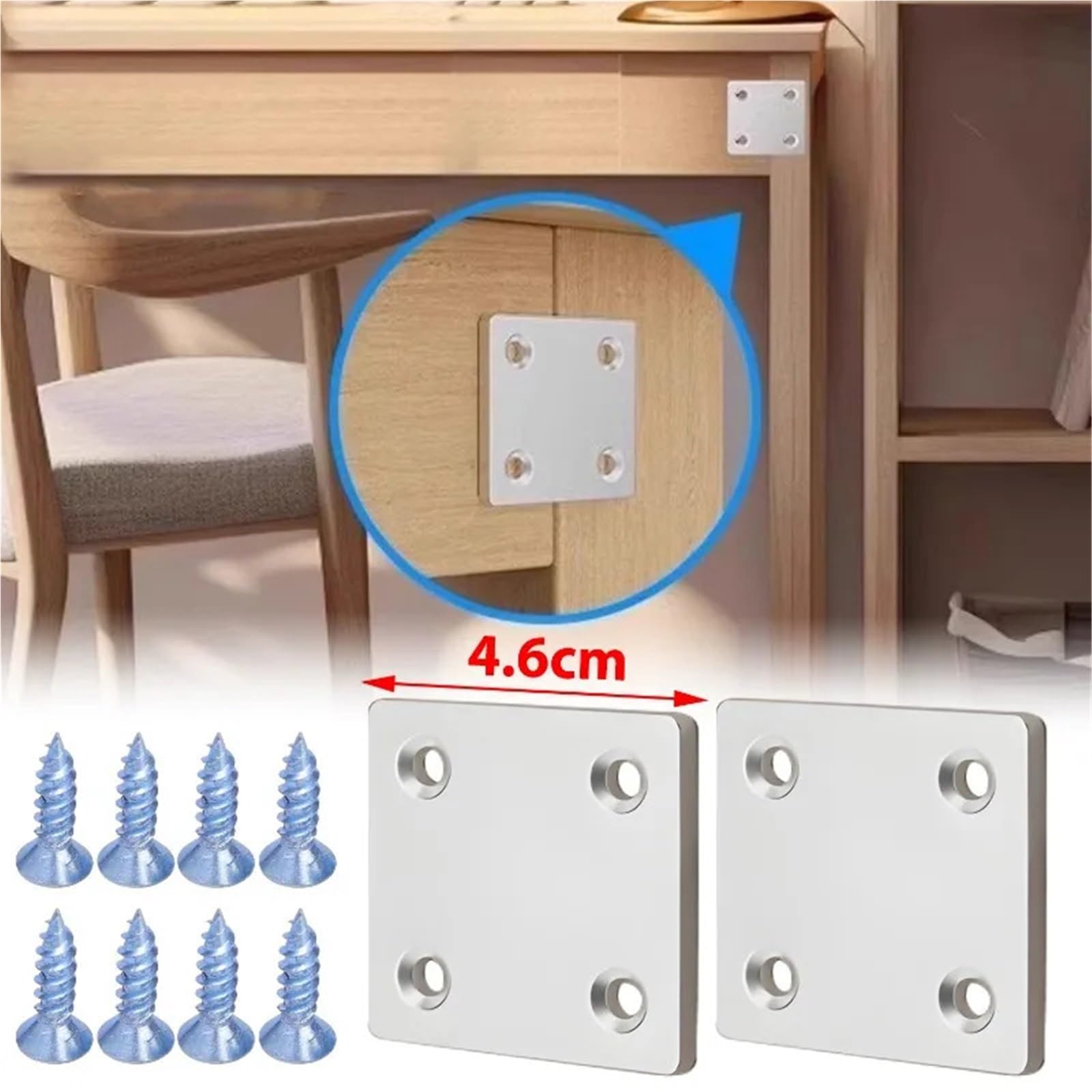 10 piezas de soporte recto acero inoxidable, placa reparación plana metal con tornillo, madera, código ángulo, sujetador muebles Para Reparación(38x46mm)