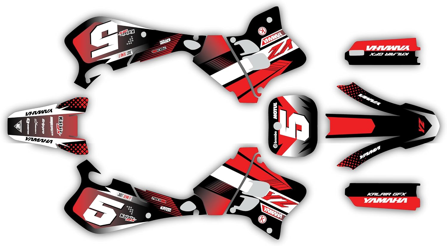 Graphics Kit for Yamaha YZ125 / YZ250 (1993-1995) TURBO Series Red 16 Mil - Dirt pit bike motorcycle stickers, dirtbike racing automotive decal motocross accessories no-plastics