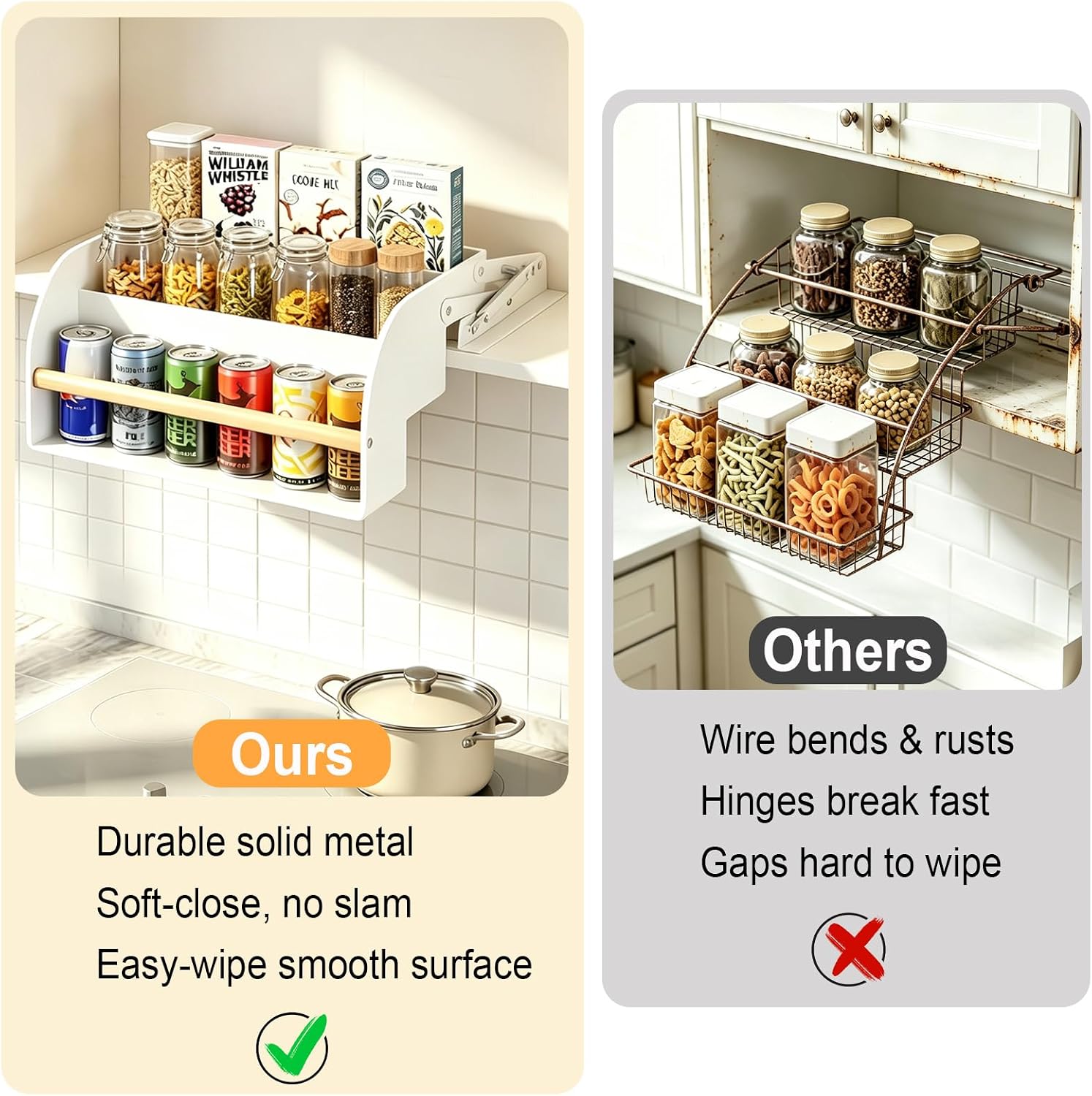 REALINN Pull Down Shelf for Upper Cabinets, 3 Tier Spice Rack, White image 5