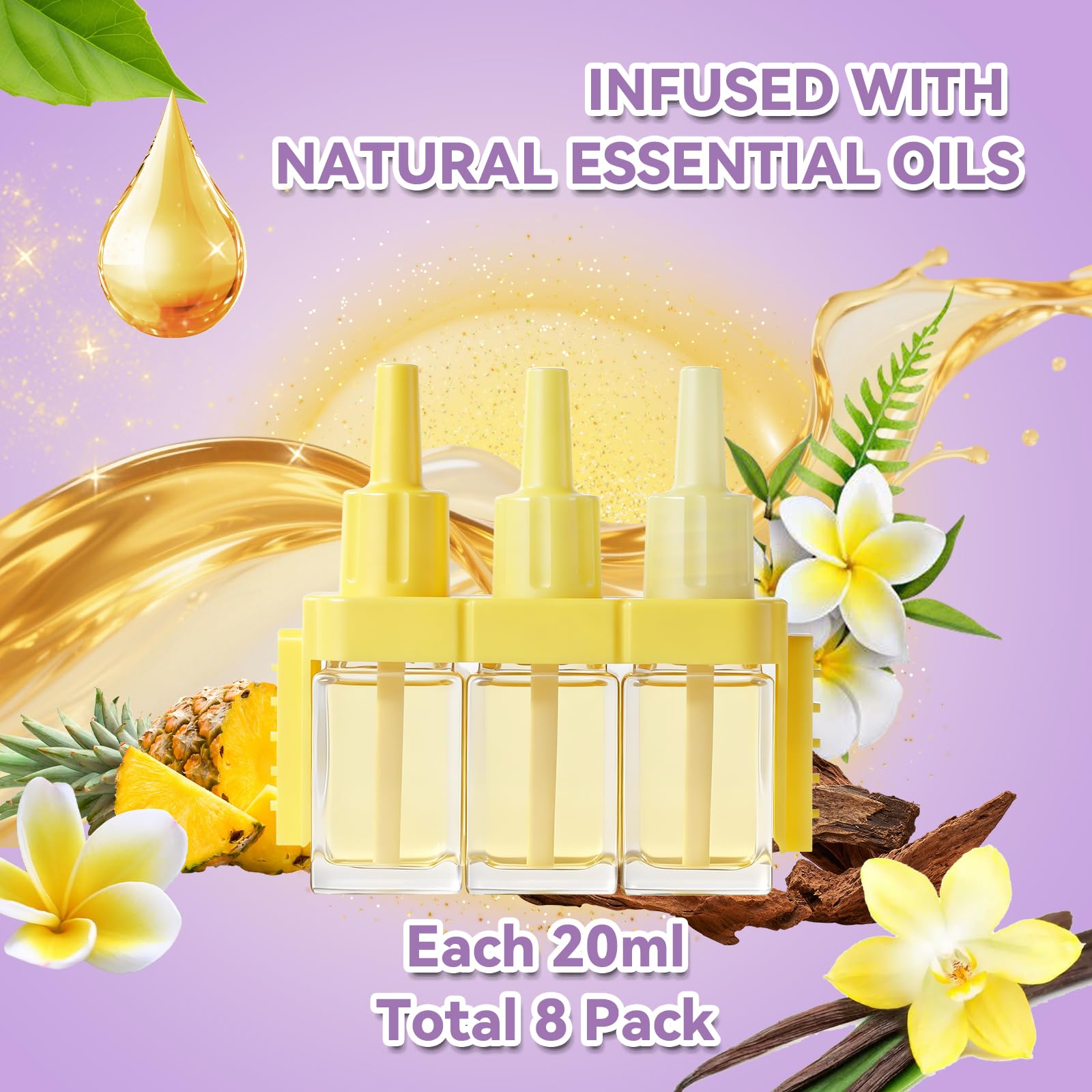 SCENTORINI 3 Volution odświeżacz powietrza 8 x 120 ml elektryczny dyfuzor napełniający, pasuje do Ambi Pur 3 Volution Olejki eteryczne wkłady dyfuzorowe, zapach kwiatowy, wanilia, ECC