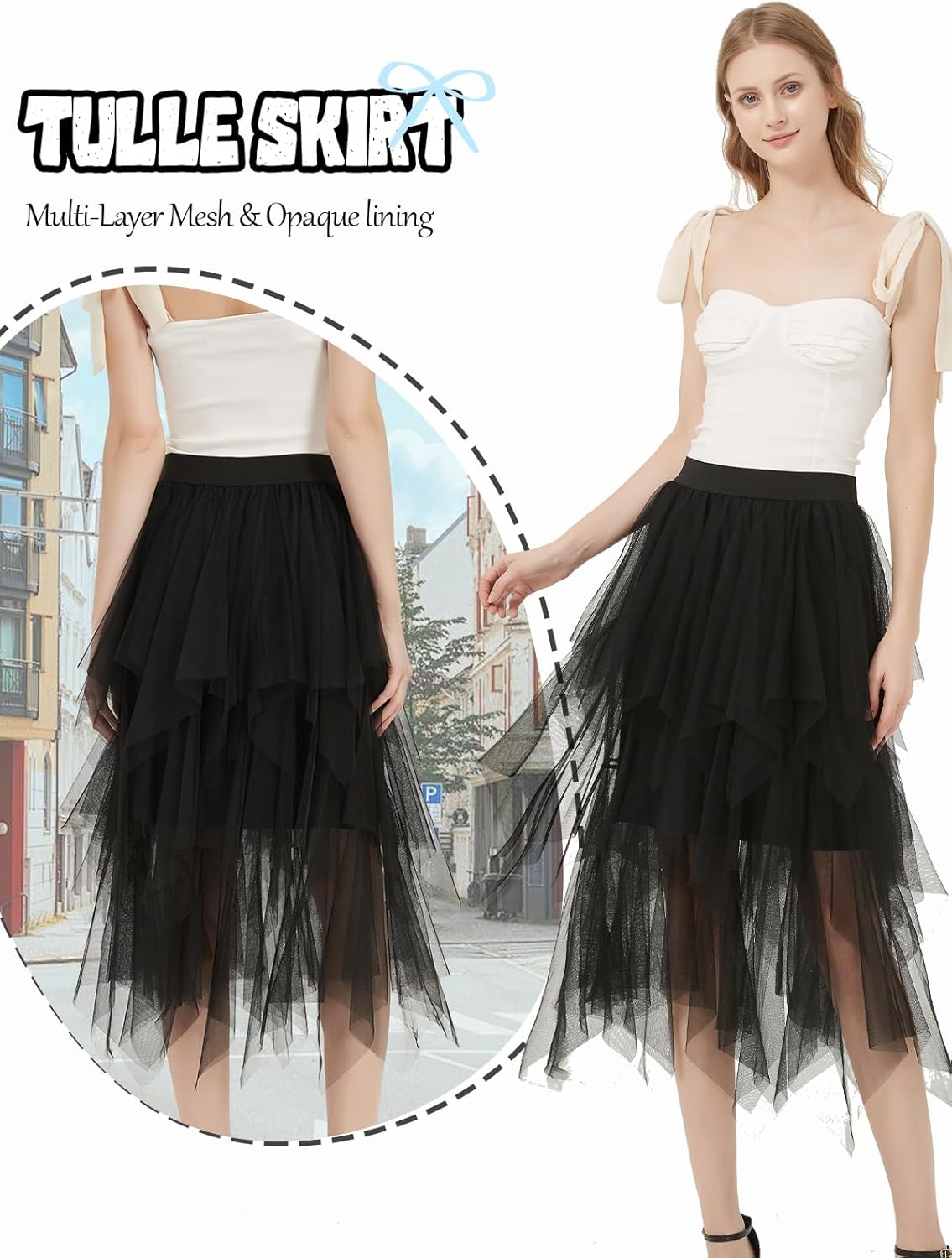 Soudittur Tulle Skirt for Women Girls Multi-Layered Skirt Mesh Midi Skirts for Daily Wear, Party, Halloween - Image 2