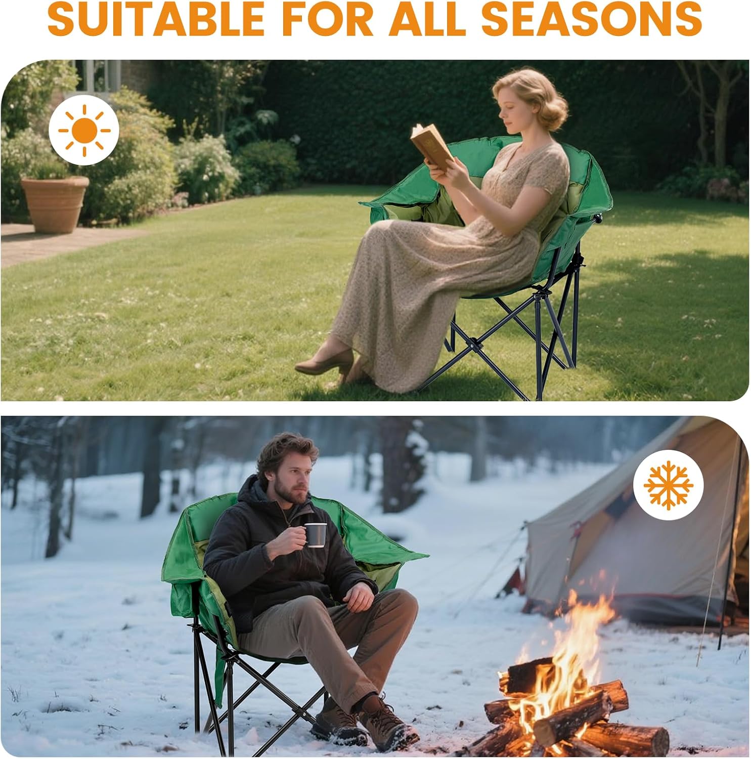 LILYPELLE Oversized Heated Massage Camping Chair for Adults - 3-Level Heat & Massage, 500LB Capacity - Padded Folding Outdoor Sports Chair with Storage Pocket - Perfect for Camping, Fishing, Games