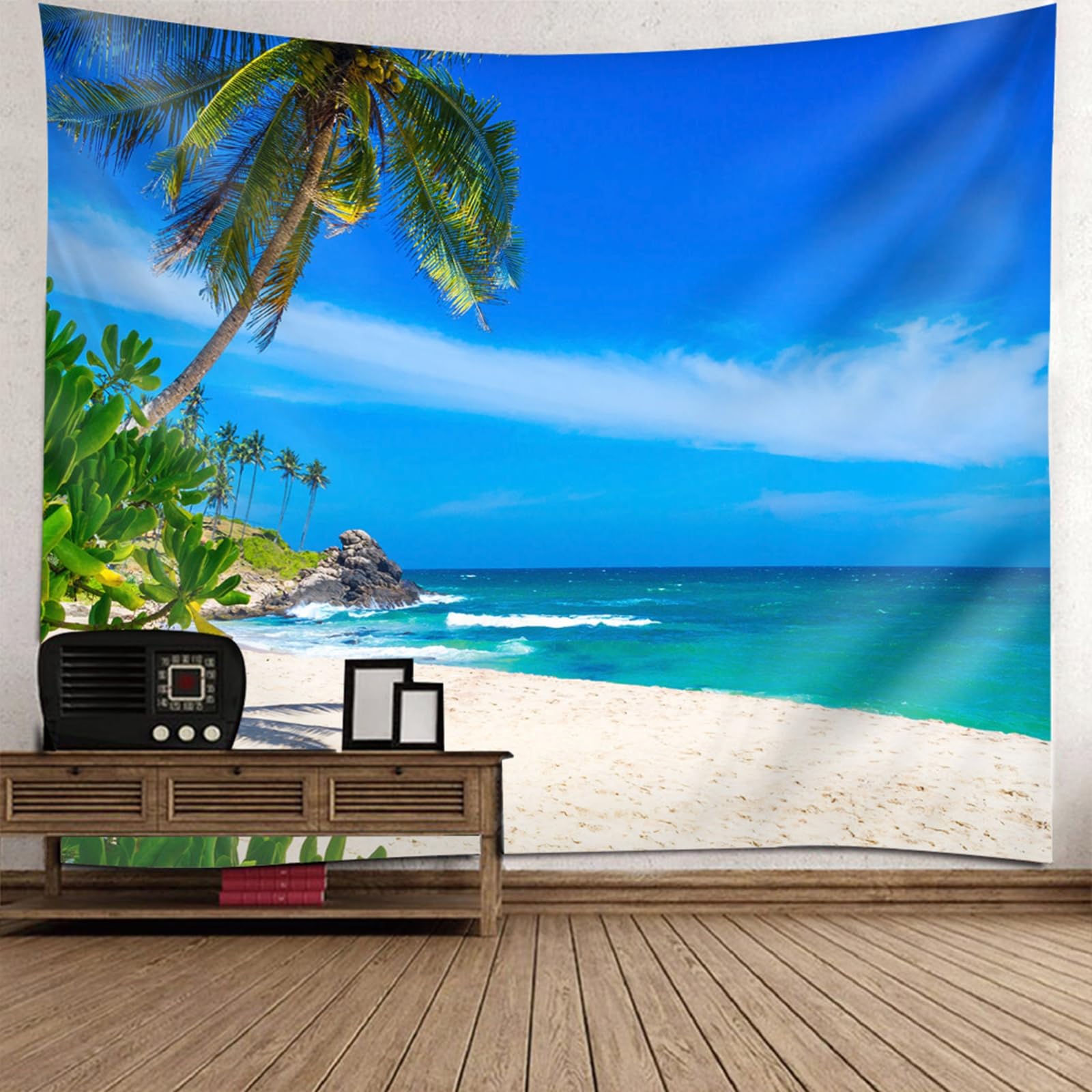 Tenture murale paysage plage 200x200cm deco moderne sans travaux