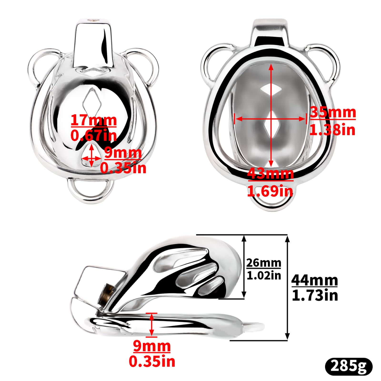 Hollow Chastity Cage hommes avec 3-Way Fixed Adjustable Belt, Cage de chasteté hommes adultes jouets sexuels, Smooth One-Piece Design, cage à pénis pour SM Bondage (54mm)