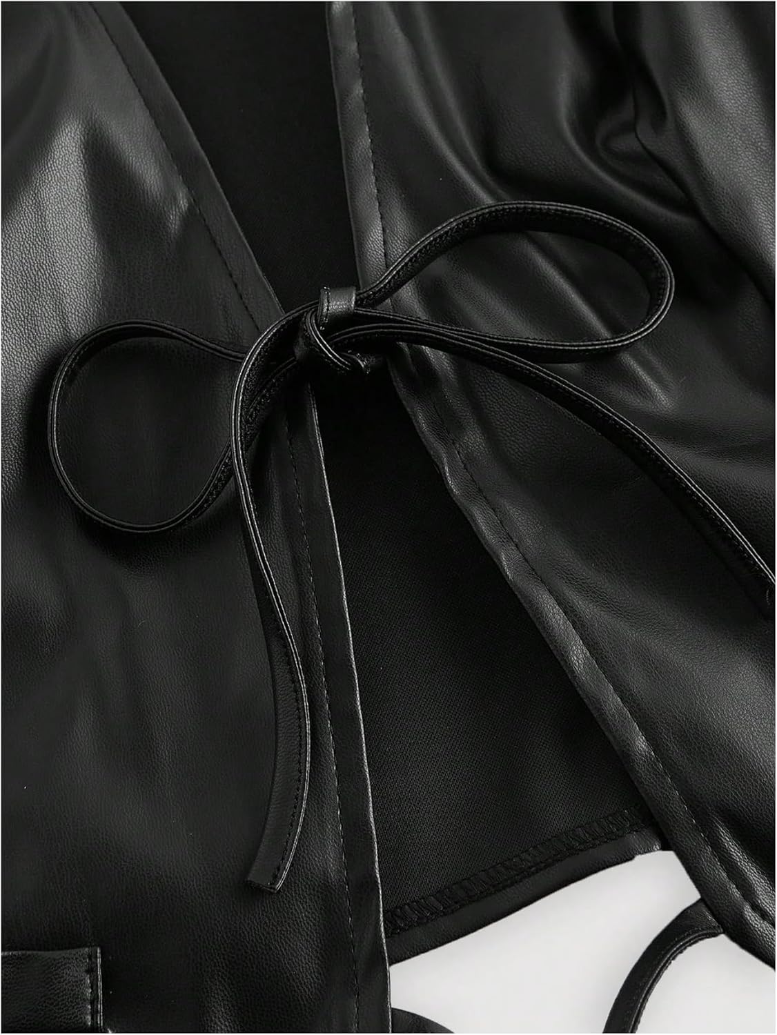 MakeMeChic Women's PU Leather Vest Tops V Neck Tie Front Sleeveless Y2K Waistcoat Club Party Top - Image 3