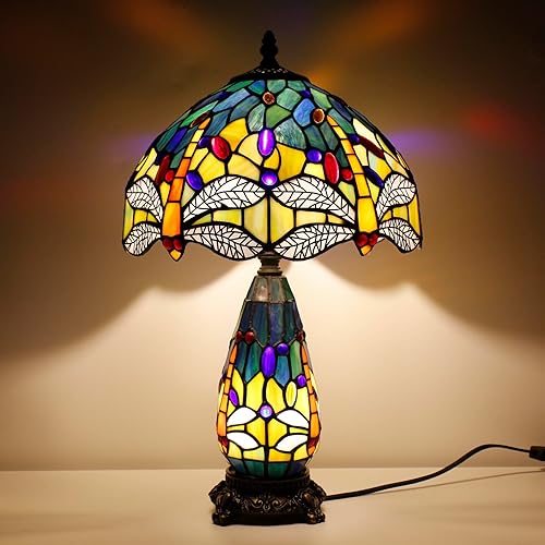 Miniatura 12 de Tiffany - Lámpara de mesa de vitrales de 12 x 19 pulgadas, jarrón para madre e hija, luz nocturna para dormitorio, mesita de noche, lectura, hogar,