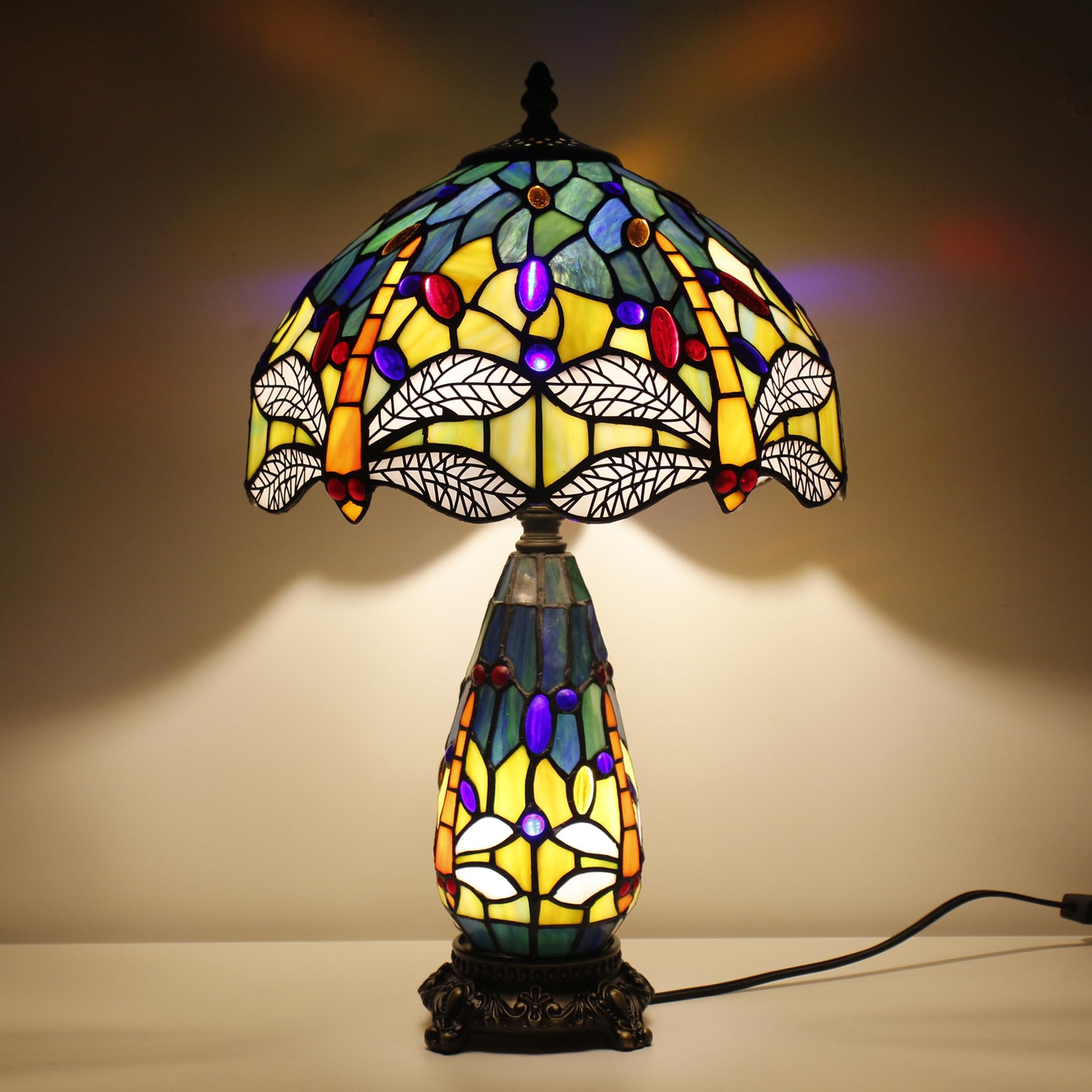 TCODTPOL Tiffany Stained Glass Table Lamp 12X19 Inches,Blue Yellow