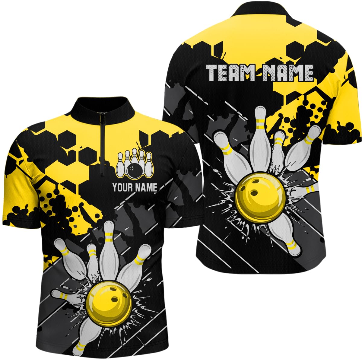 PIONAMZIOZ Custom Colorful Bowling Shirt for Men and Women Bowling Jersey for Team Bowling Polo & 1/4 Zip for Bowlers (US, Alpha, Small, 5X-Large, Regular, Regular, Yellow)