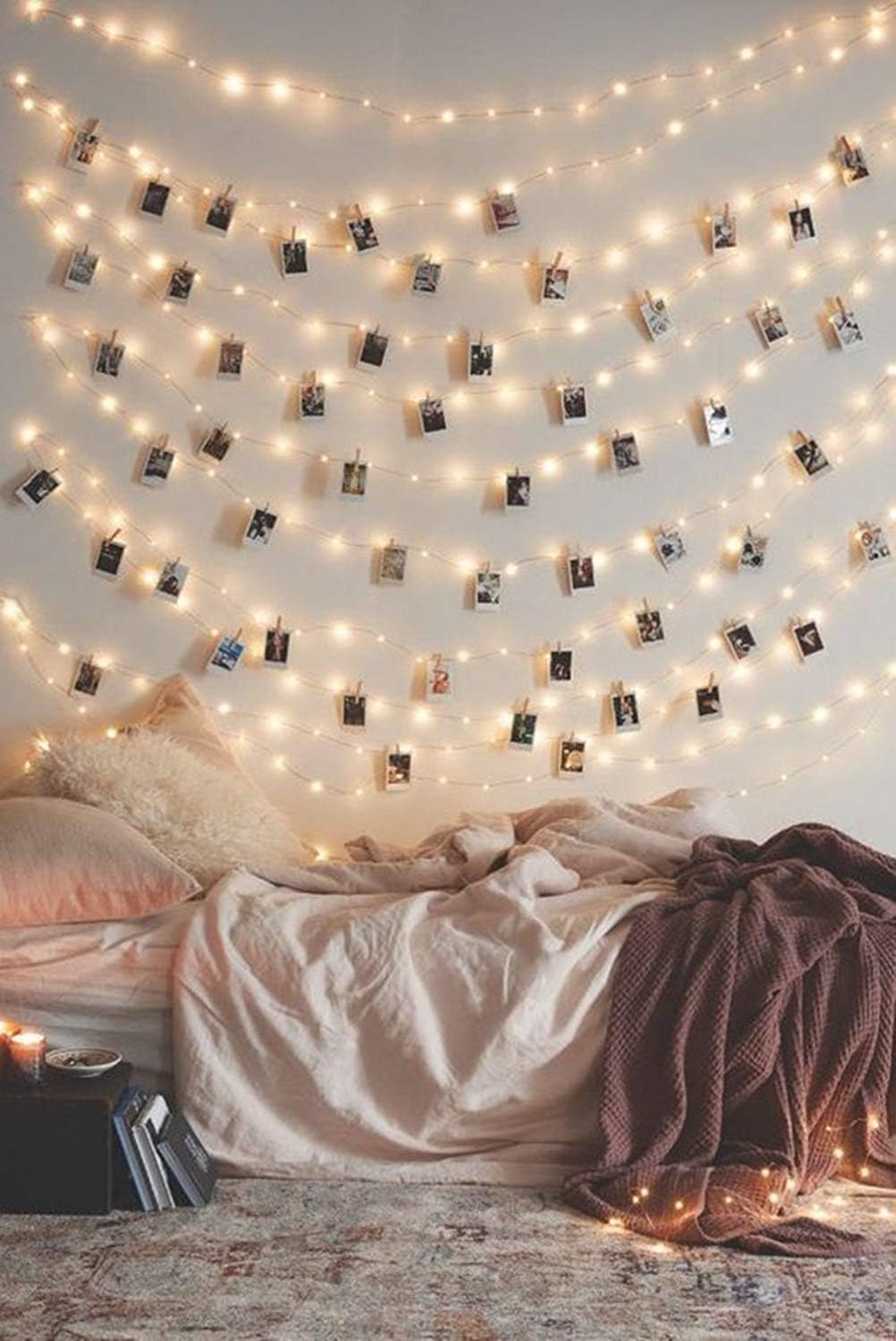 Photo Clip String Lights, 17Ft - String Light with Clips 50 LED Fairy String Lights with 50 Clear Clips for Hanging Pictures, Photo Hanging Clips String Dorm Bedroom Wall Decor Wedding Decorations