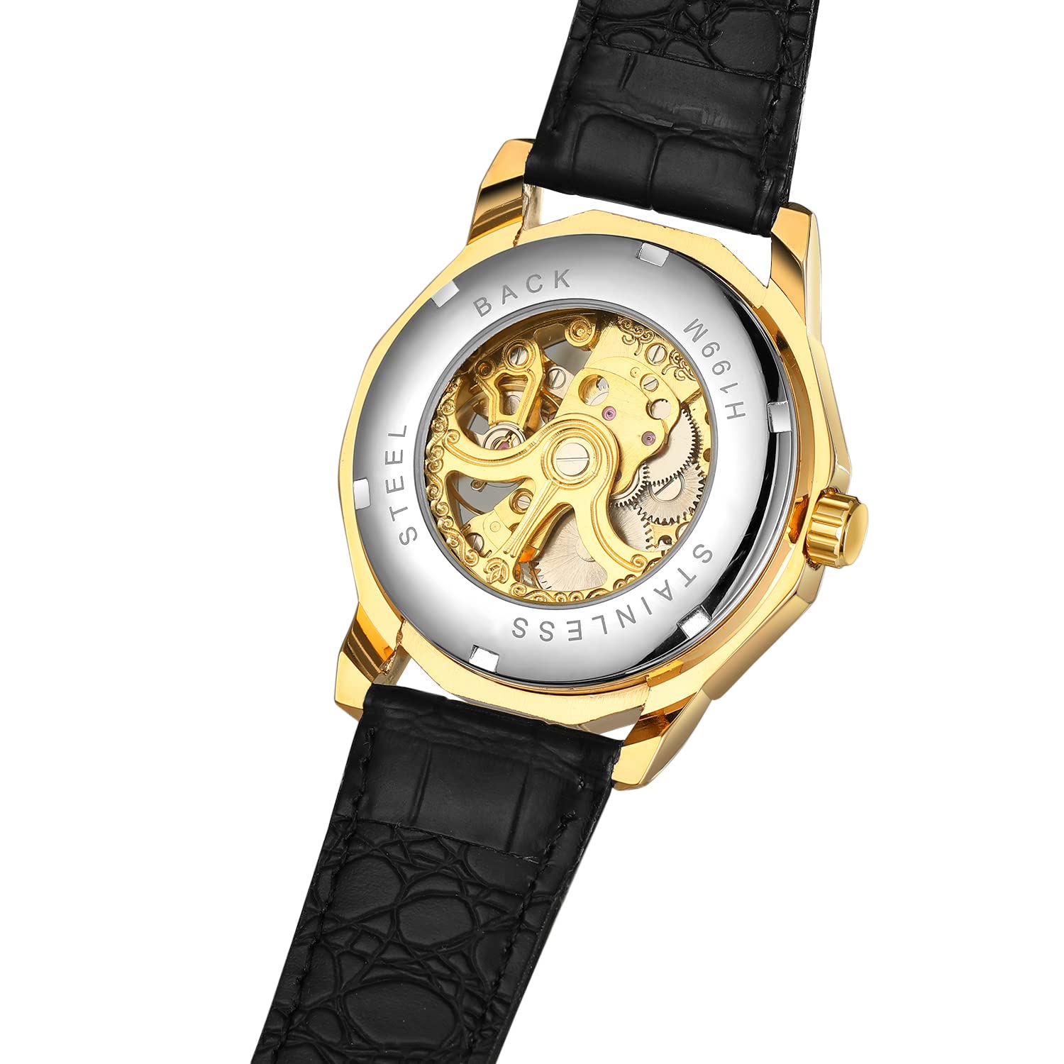 FORSINING Herren-Armbanduhr, automatisch, mechanisch, Dodekagon, Skelett, römische Ziffern, echtes Lederband, Tourbillon-Armbanduhr