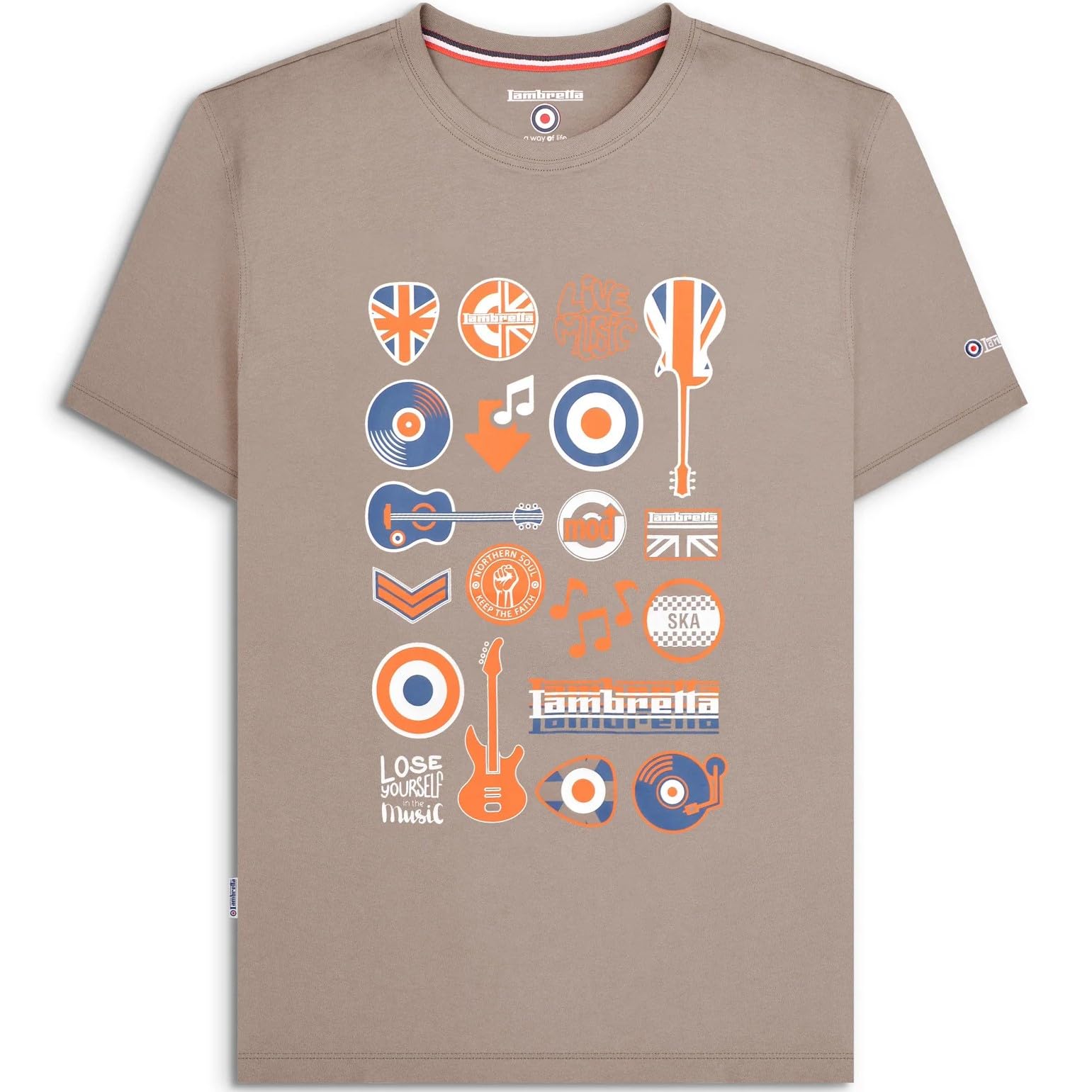 Lambretta Mens Music Icon Short Sleeve Graphic T-Shirt Music Mod - Cinder - XL
