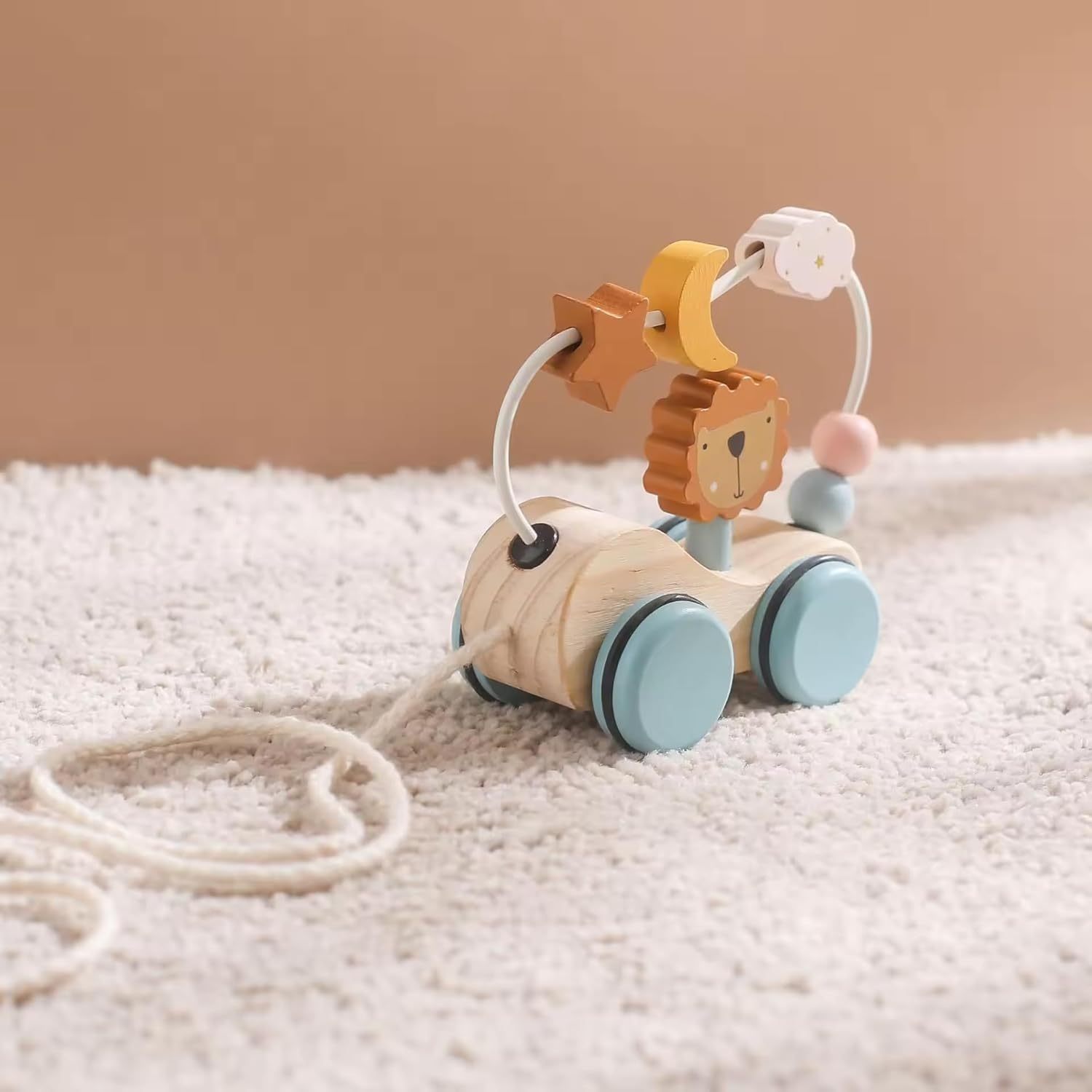 Fidtoy educational wooden pull toy for motor skill development
