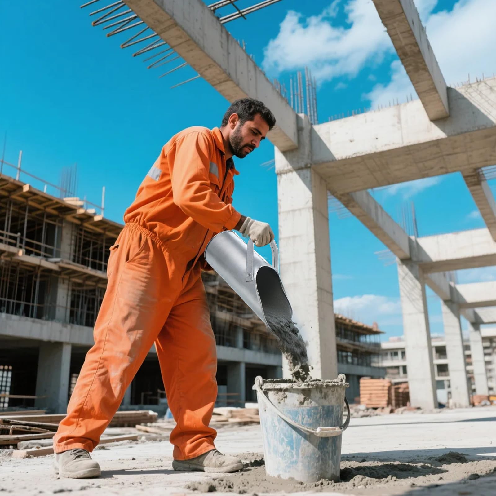 Herramienta para Rellenar Hormigón con Asa de Transporte, Diseño Ergonómico y Vertido Rápido, Herramienta Metálica de Hierro para Construcción y Albañilería