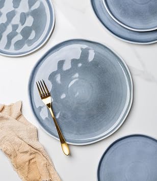 LERATIO Ceramic Dinnerware Sets for 6,18-Piece Plates and Bowls Set | Handmade Wavy Edge porecelian Dish Set,Oven & Microwave,Dishwasher Safe,Scratch Resistant-Blue