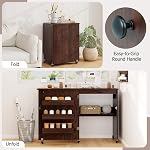 COSTWAY Table de machine à coudre avec borne de charge, armoire à coudre pliante avec roulettes, 3-Tier Plateau, Rack moyen, Porte magnétique, Petit bureau à coudre pour appartement à domicile, Studio (Brown)