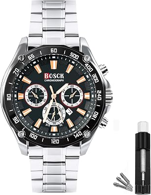 BOSCK Quartz Mens Watch,42mm 1.65 inches Easy Read Day Stainless Steel Business Watch for Men,30M Waterproof Sports Mens Wrist Watches