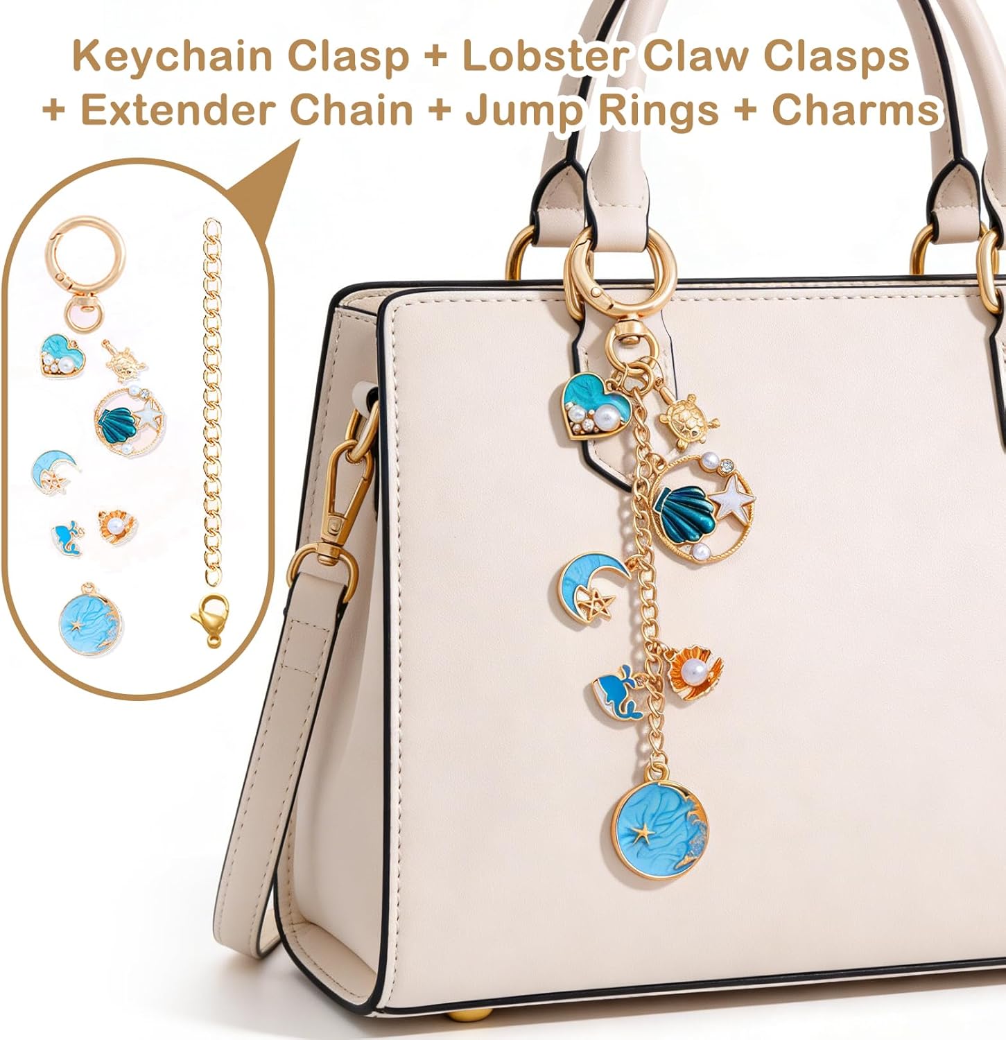 EVNEED 325Pcs Charms Keychain Making Kit, Including 20 Keychain Clips 25 Extender Chain 117 Charms Jewelry Plier, Bag Charm Kit, Keychains Making Supplies for Jewelry Making,Gifts for Girls