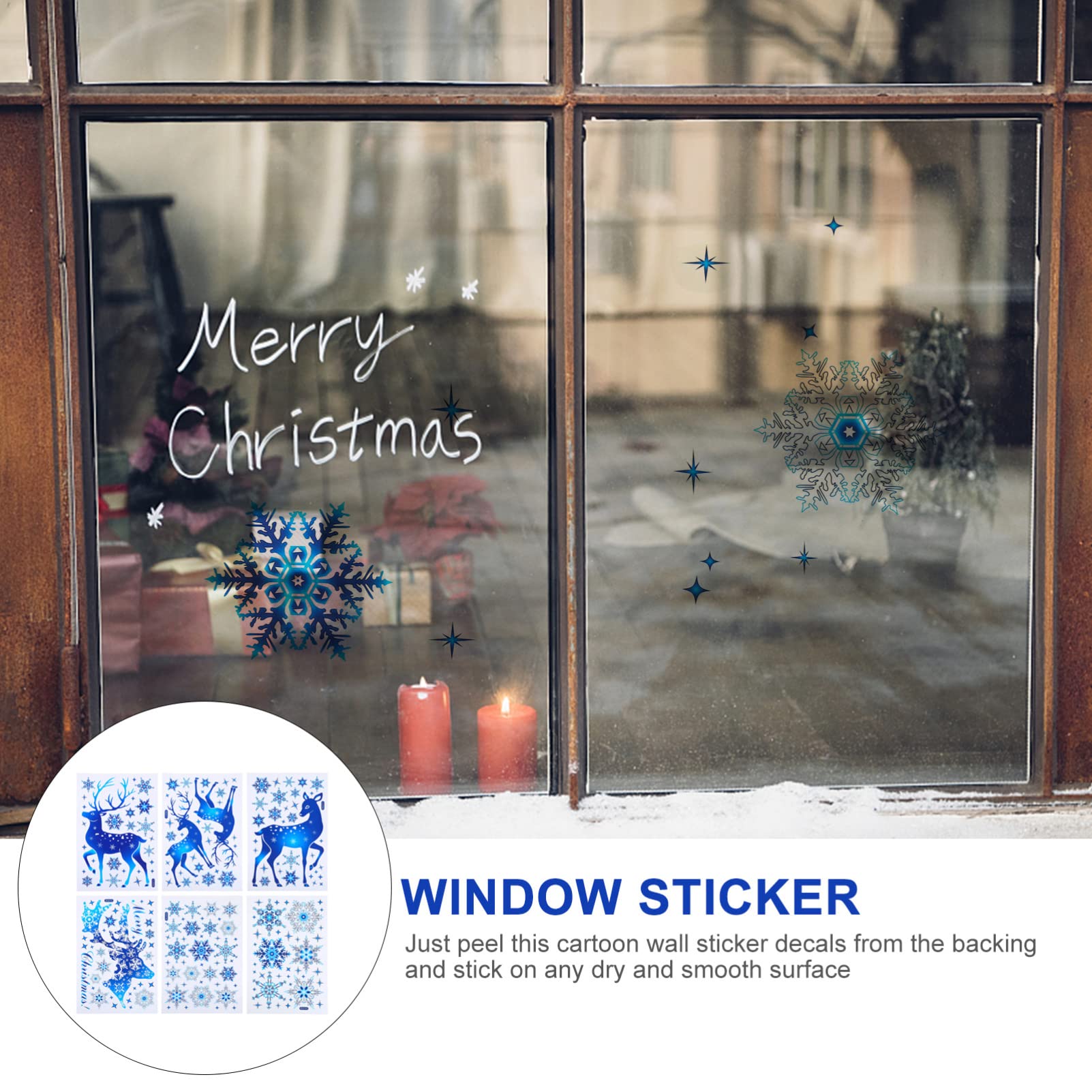 ABOOFAN 12hojas Pegatinas Navideñas De Translucido Para Decoración De Ventanas y Paredes De Calcomanías De Diseño De Reno Para Fiestas y Celebraciones Navideñas Hogar y Guarderías