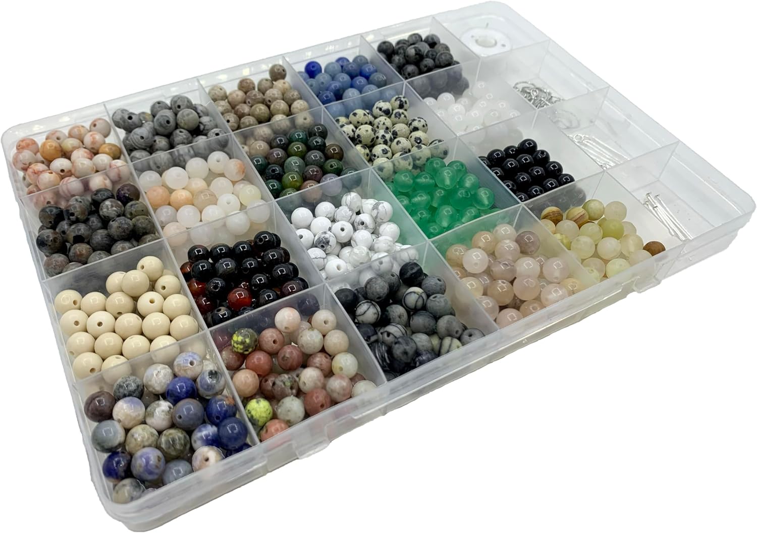 800pcs 6mm Natural Stone Beads with 1mm Diameter Bead Holes,DIY Kit Create Friendship Bracelets, Necklaces, and Earrings，for Jewelry (6mm 20Color 01 Material-A)