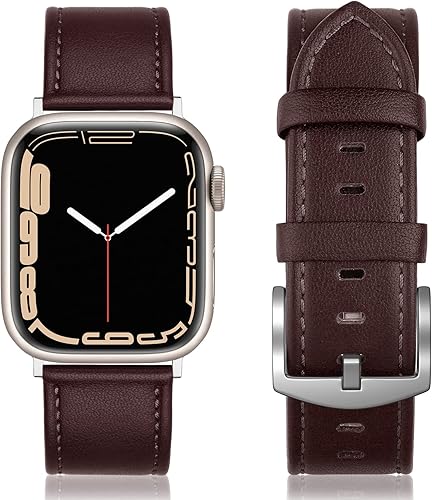 Vista 85 de Correa de cuero compatible con correas de Apple Watch de 1.811 in, 1.772 in, 1.732 in, 1.654 in (Serie 1/2/3) para hombres y mujeres, correa de Azul