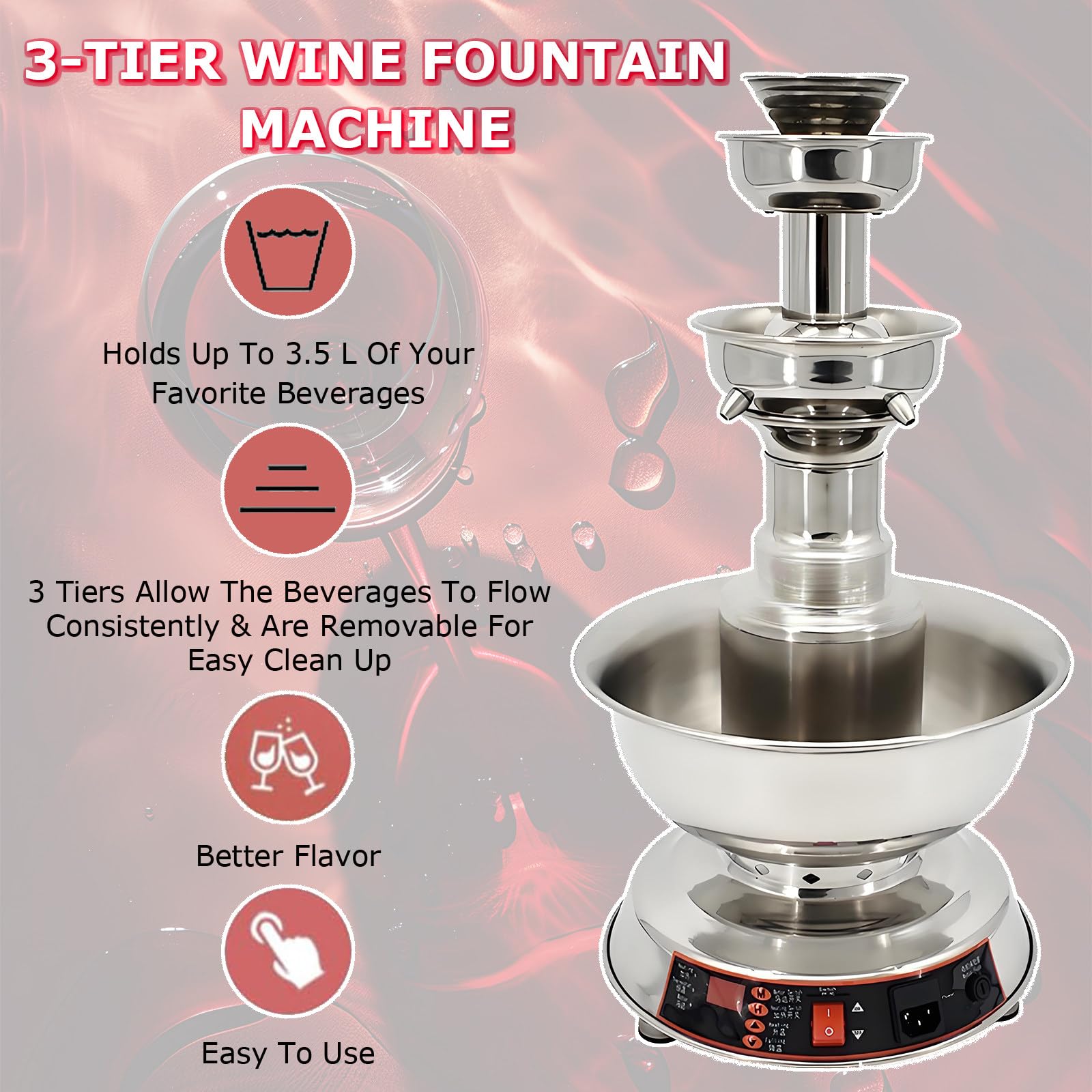 Fuente De Fiesta De 3 Niveles, Máquina De Fuente De Vino De 120 W, Ajuste de Temperatura de 0-100°, para Bebidas de Vino, Ideal para Bares y Bodas