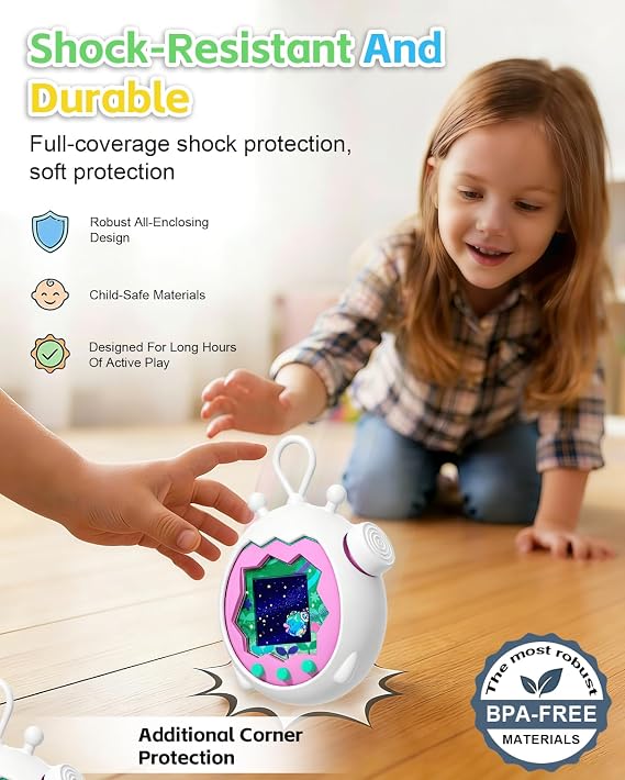 Powfix White Silicone Case for Tamagotchi Paradise + 1 Hand Lanyard