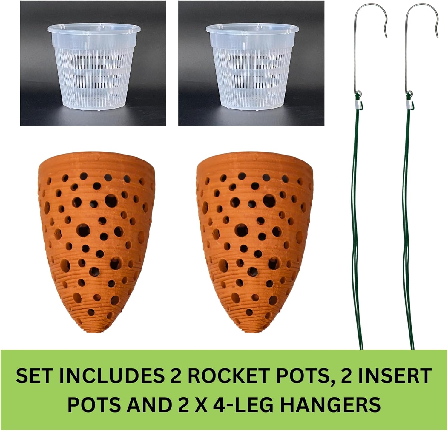 2 Terracotta Rocket Shaped Orchid Pots with Holes for Small Plants, Hanging Clay Orchid Planters for Outdoors