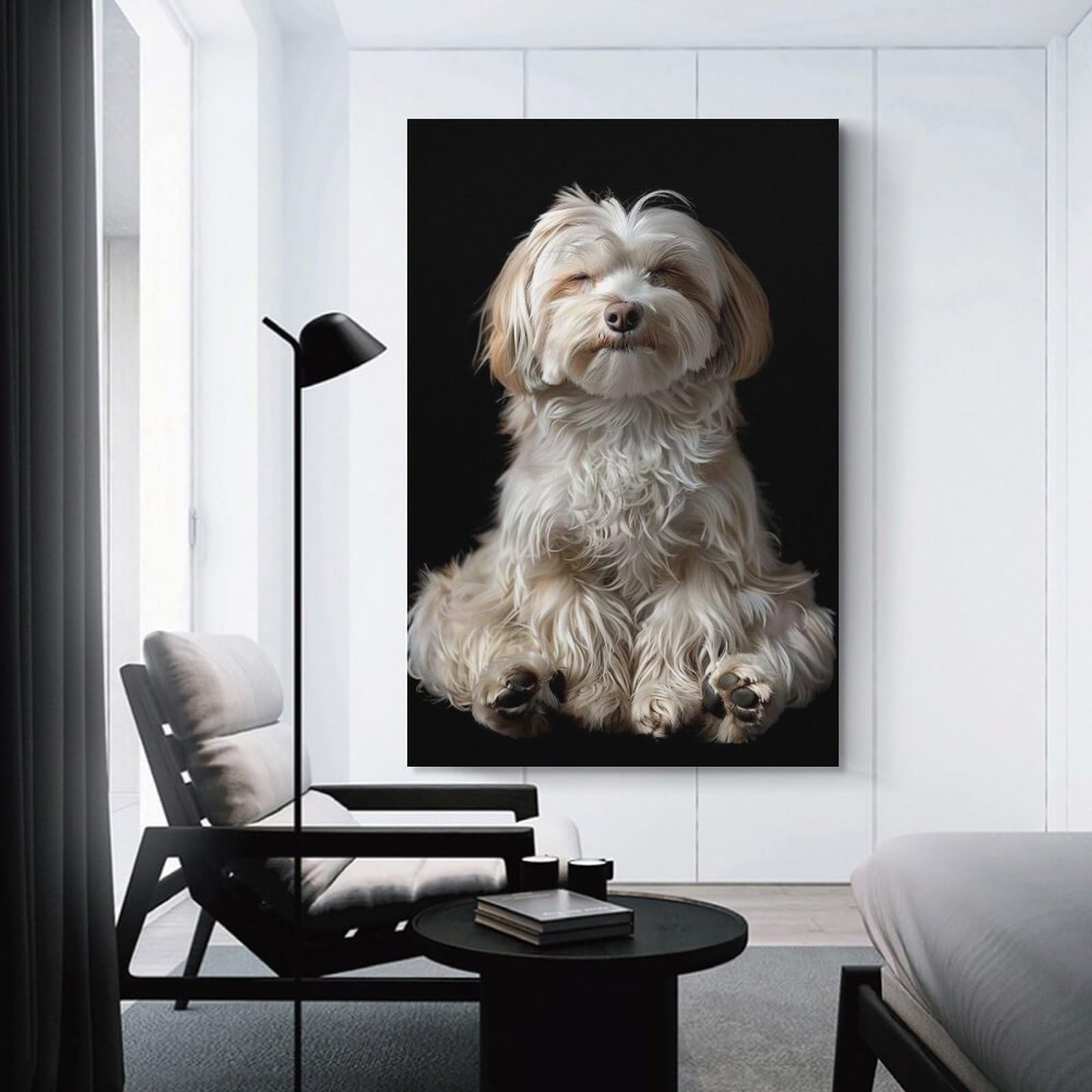 Junmoney Havanese Yoga Relax Wall Picture Print, 24x36inch(60x90cm), for Feature Walls in Flats Or Modern Rooms, Decorative Artwork with Flexible Styling