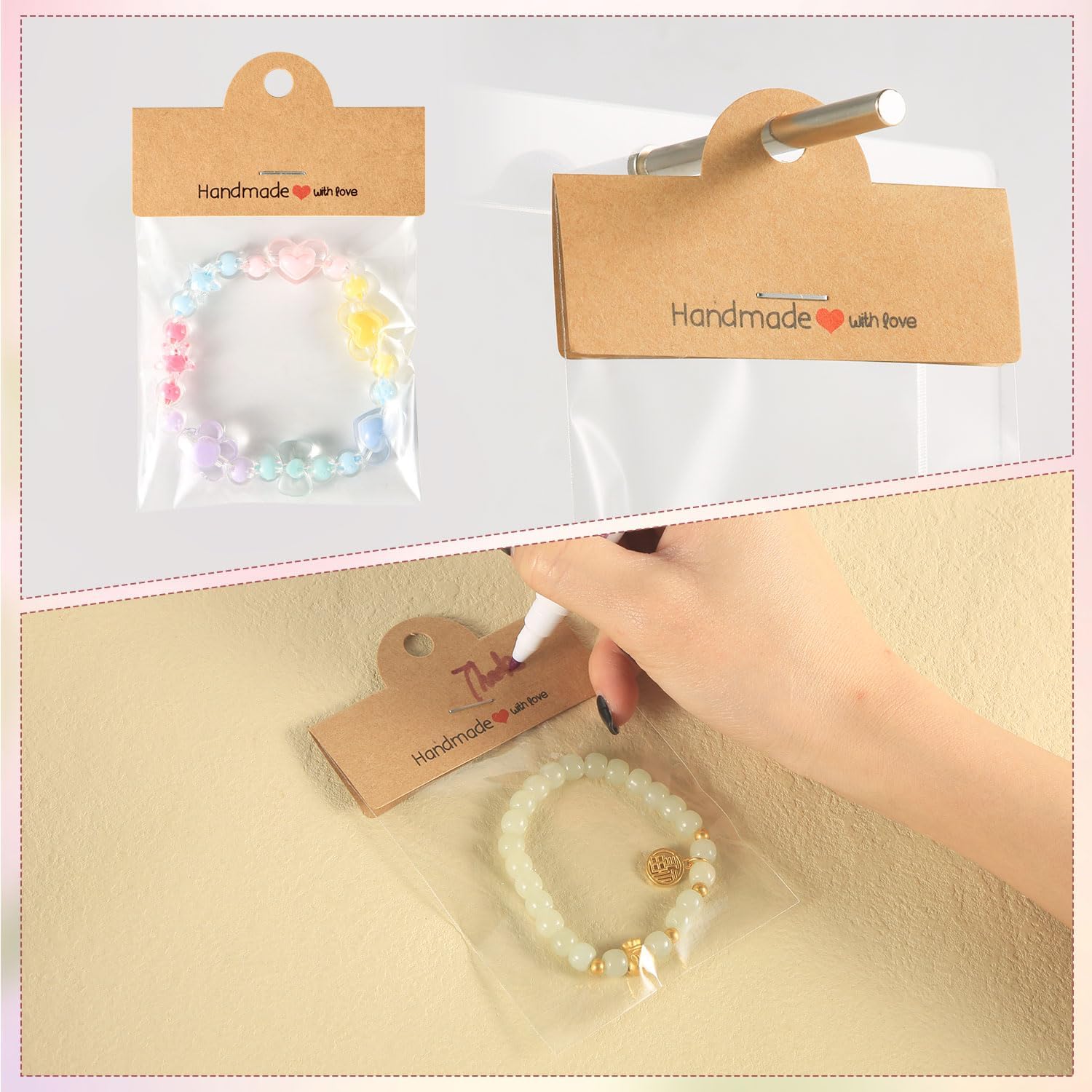 XIHIRCD 100pcs Jewelry Package Bags With Hanging Display Cards For Small Business Sample Bags Clear Artwork Display Pouch For Selling Small Craft Key Chains Coasters Transparent image 4