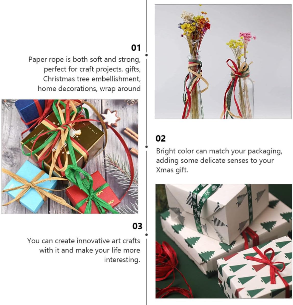 CHILDWEET Raffia Paper Ribbon Twine 100 Meters Each Roll 3 Rolls Plastic Material Decorative Tape for Gift Wrapping and DIY Crafts for Home Decorations and Wine Bottle Decoration