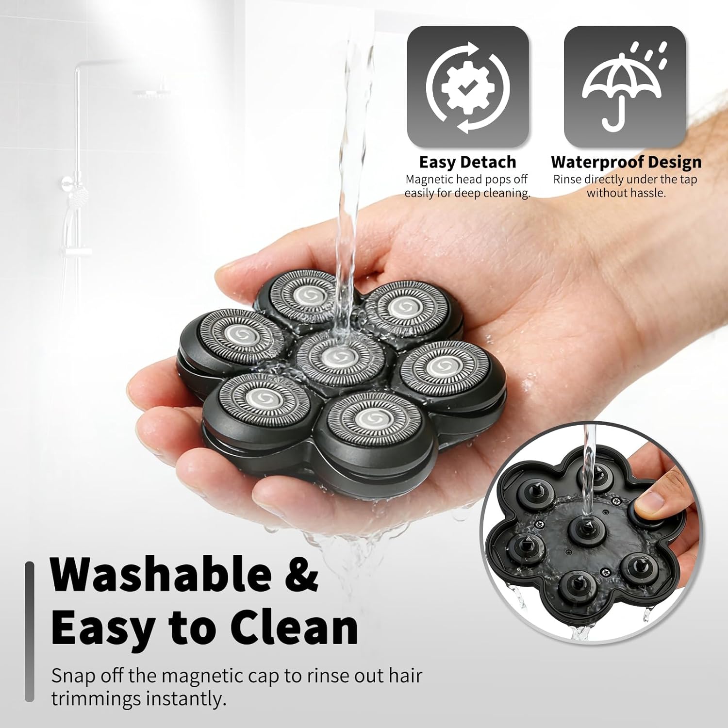 Magnetic 7-Blade Head Shaver Replacement Heads, Waterproof Rotary Razor Blades for Bald Men, Compatible with Freebird,Wyklaus SHPAVVER & Other Similar Head Shavers (Black-2 Packs)