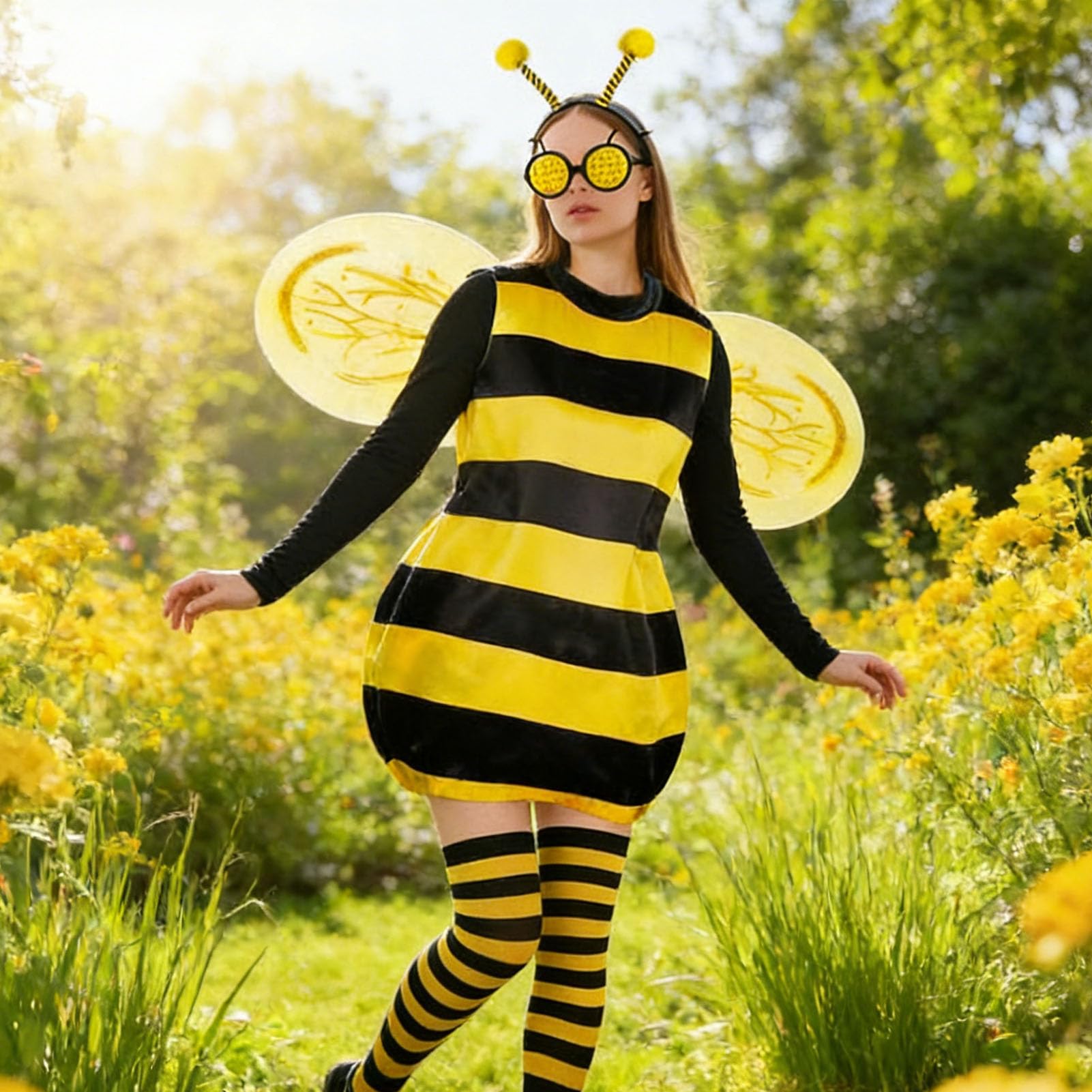 FCYQSD Bee Costume Set for Adults Bee Costume for Women Carnival Halloween Cosplay Party (XL), Blue - Image 4