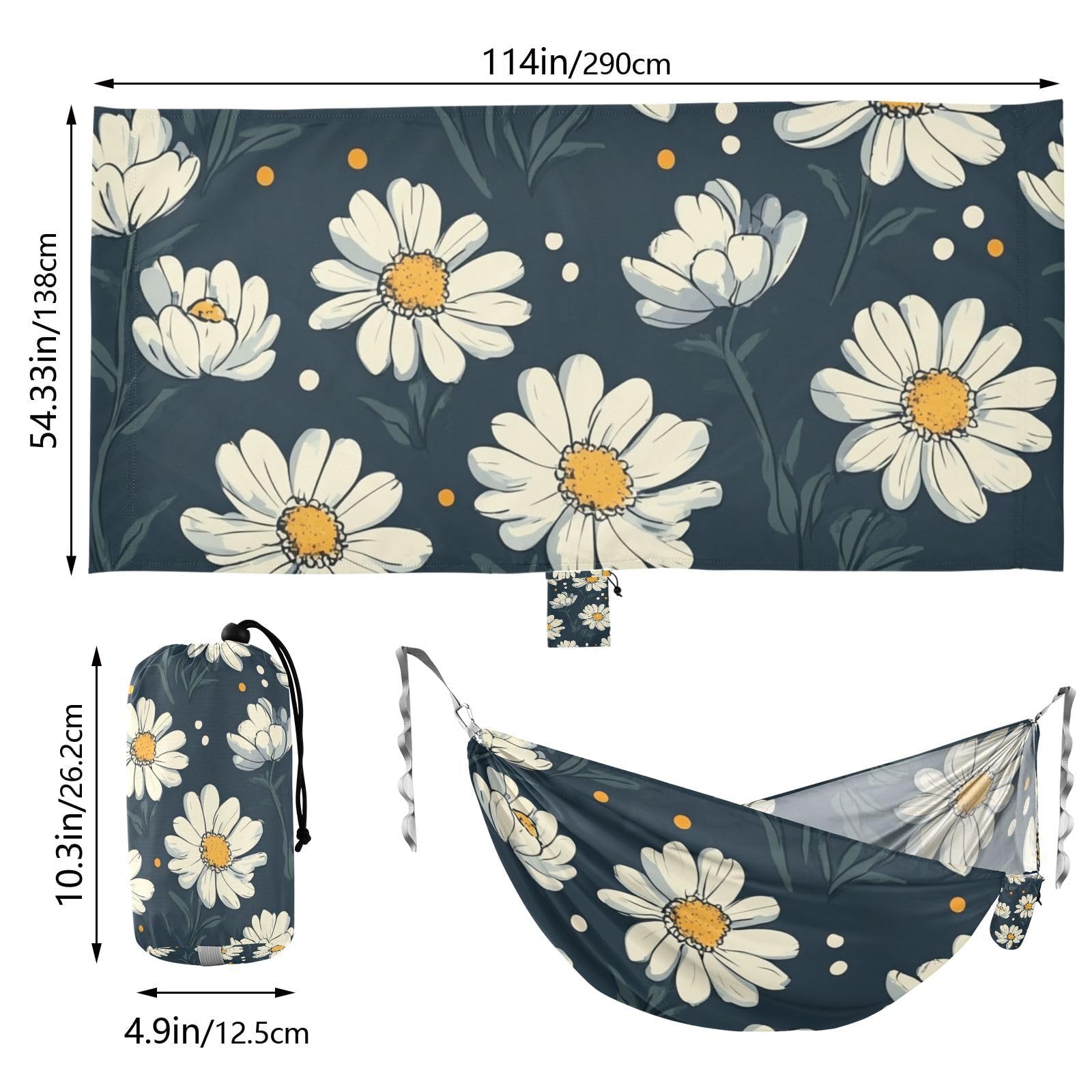 Midnight Daisies Dots hamak kempingowy hamak linowy na patio podwórko salon podstawa