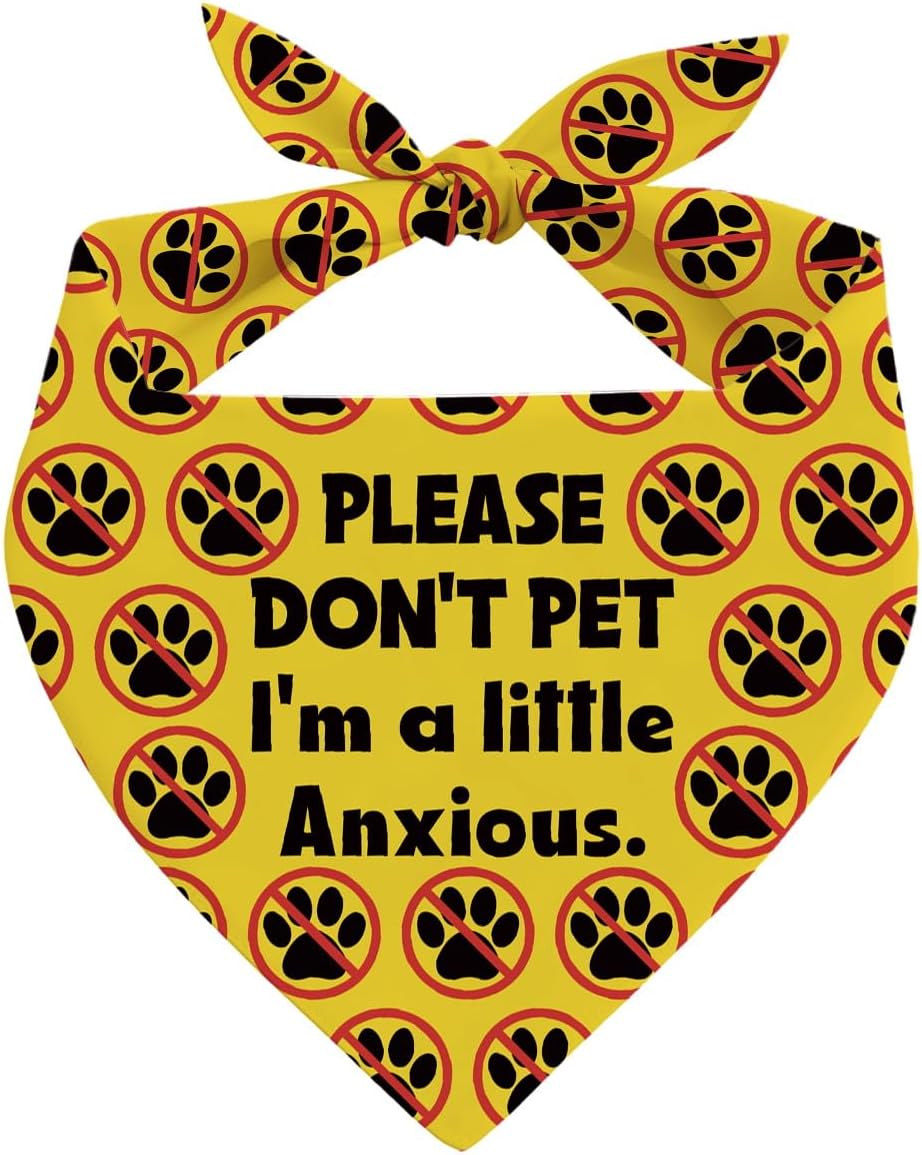 Do Not Pet Dog Bandana, Please Don’t Pet I’m a Little Anxious Dogs Scarf for Small Medium Dogs, Yellow Warning Puppy Triangle Bib, Funny Cute Pets Accessory, Gift for Dog Lover