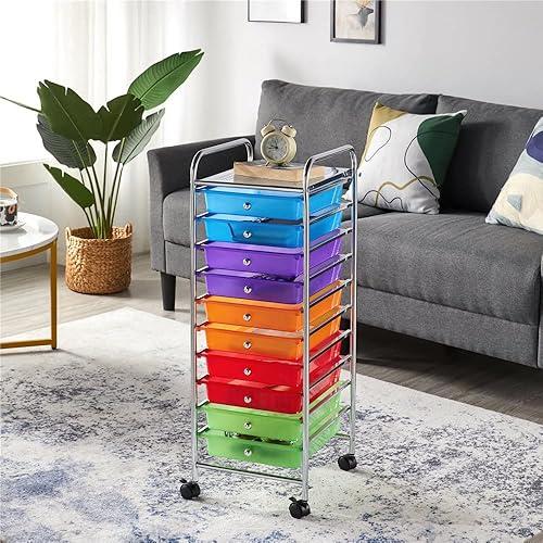 Miniatura 4 de Carrito de almacenamiento con ruedas de 10 cajones, organizador de oficina en casa, con ruedas, color negro