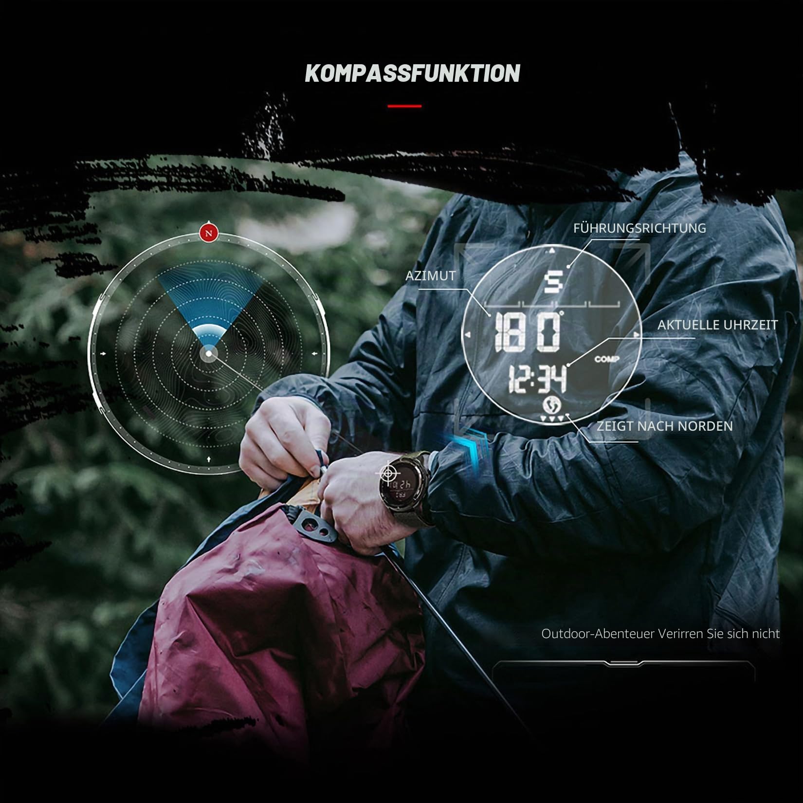 DIDITIME Taktische Uhren für Männer, Militärische Uhren für Männer, Wasserdicht 164FT, Fitness Uhr, Herren Digital Uhren mit Kompass, Metronom, Schrittzähler, Leichte Atmungsaktive Nylon Uhr