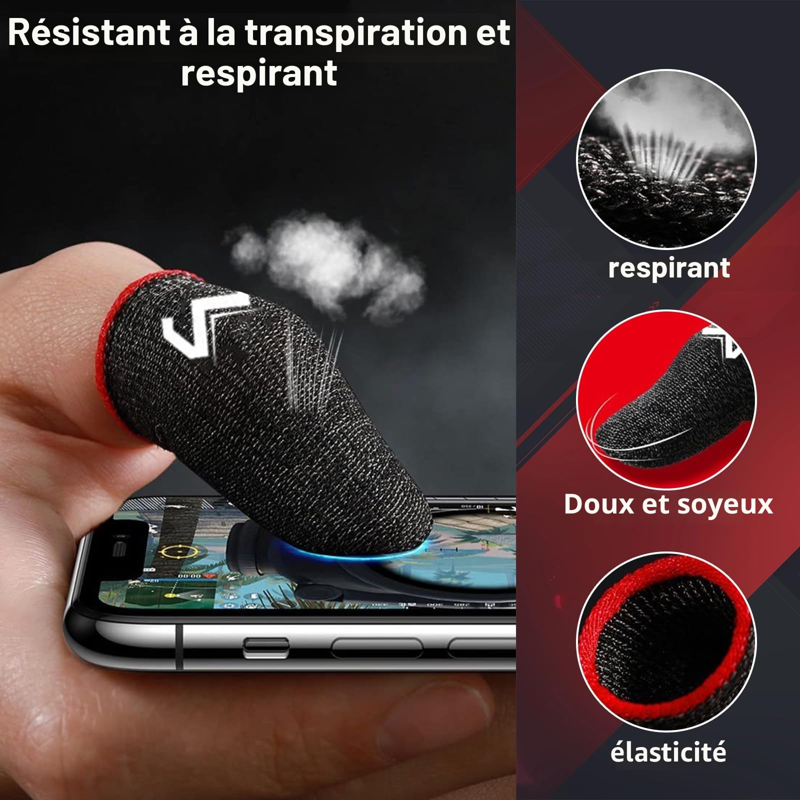 YOURKAY Gaming Finger Caps, 6 pièces Finger Sleeves Gaming, bouchons pour doigts de jeu, écran tactile, résistants à la transpiration et respirants en fibre d'argent, adaptés à tous les appareils à