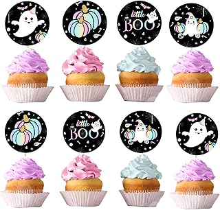 Halloween Little Boo Ghost Cupcake Toppers Baby Shower Decorations for Girl, 36Pcs Pastel Macaroon Dessert Table Cupcake Toppers Decors Gender Reveal Birthday Party Favor Supplies