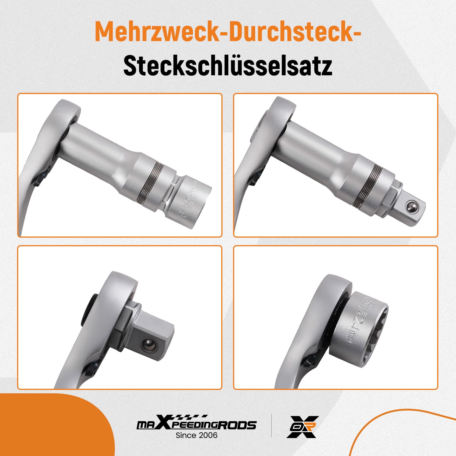 maXpeedingrods 17-tlg Durchsteck Steckschlüssel Satz mit Ratsche CRV 10-24mm für Mechaniker Werkstatt, Umschaltknarre Durchgangs Steckschlüsselsatz 1/2 Zoll und 3/8 Zoll