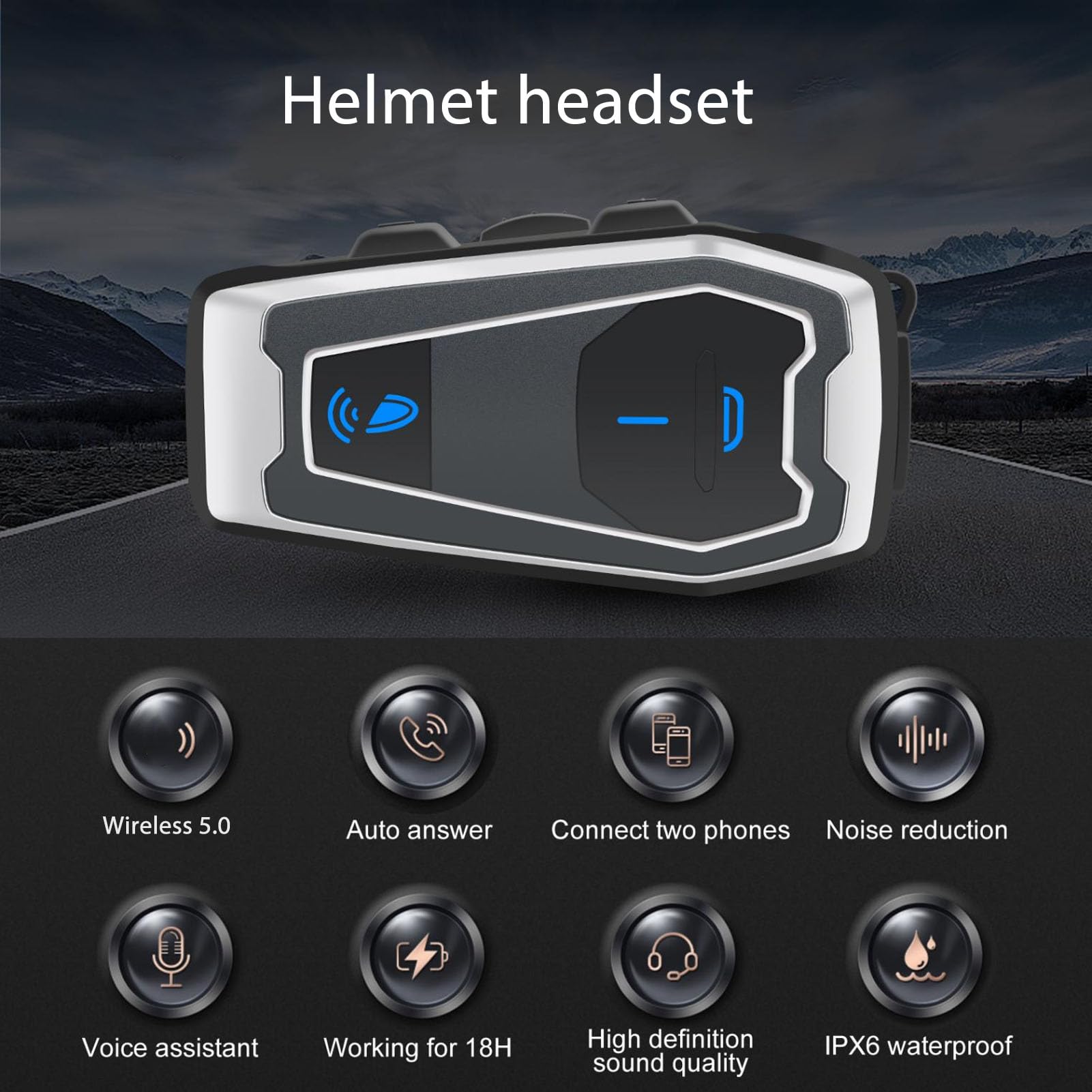 GOWENIC Motorcycle Helmet Headset, Motorcycle BT Headset, HiFi Stereo Sound Communication Headset Hands Music Noise Cancellation Call Big
