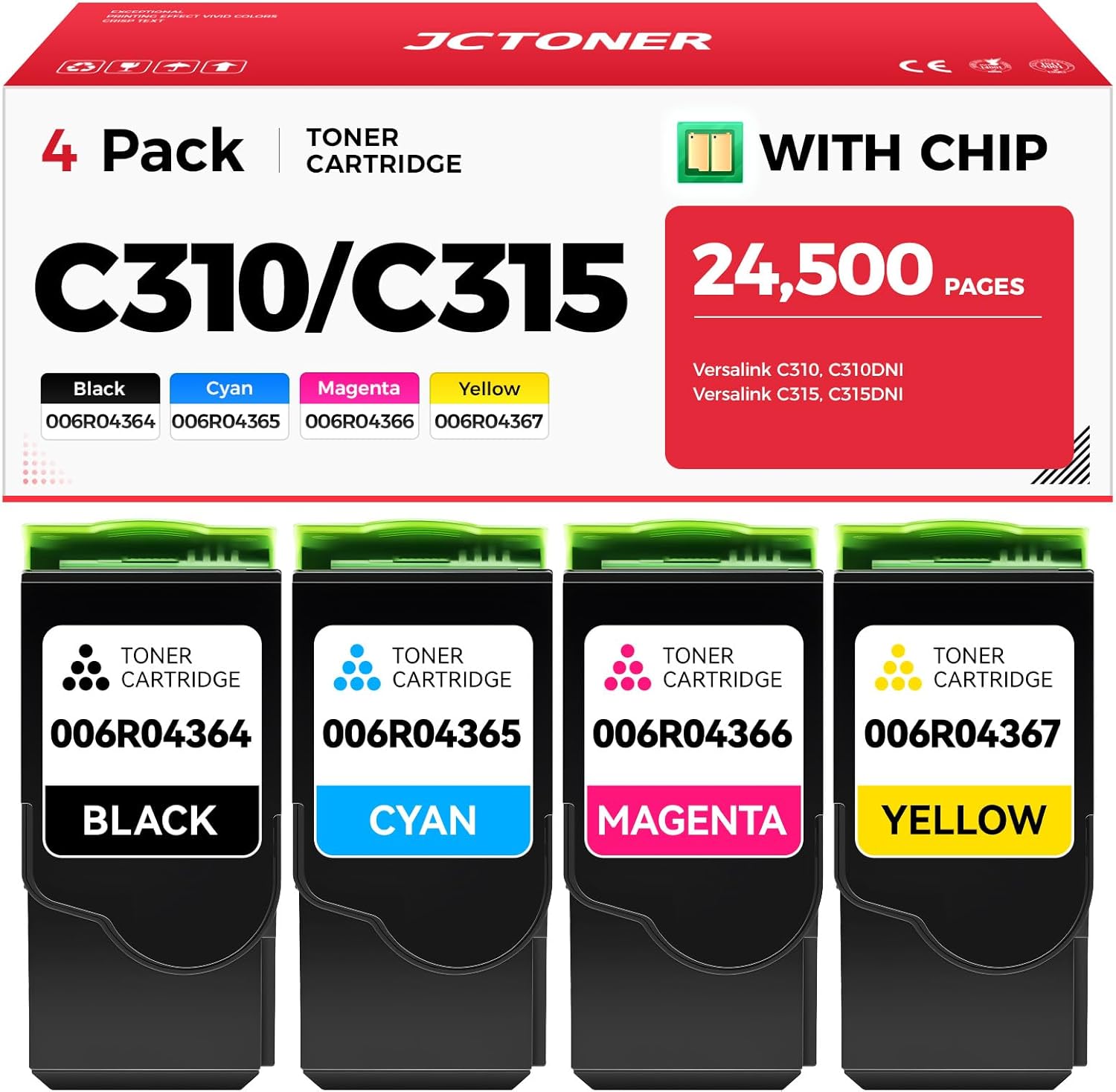 C310 C315 High-Yield Toner Cartridge Set 4-Pack Replacement for Xerox 006R04364 006R04365 006R04366 006R04367 Compatible with Xerox C310 C310DNI C315 C315DNI Color Printer (Black Cyan Magenta Yellow)