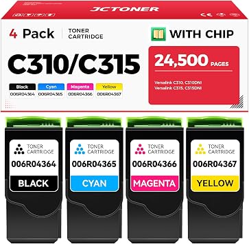 C310 C315 High-Yield Toner Cartridge Set 4-Pack Replacement for Xerox 006R04364 006R04365 006R04366 006R04367 Compatible with Xerox C310 C310DNI C315 C315DNI Color Printer Black Cyan Magenta Yellow