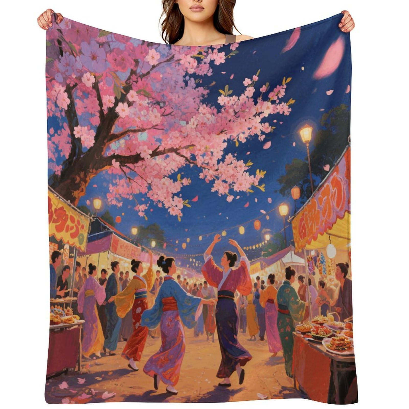Asian Cherry Blossom Throw Blanket for Couch and Bed Super Soft Warm Lightweight Throw Blankets Cozy Fuzzy Flannel Blanket Personalized Decorative Blankets for Sofa Decor 60"x80"