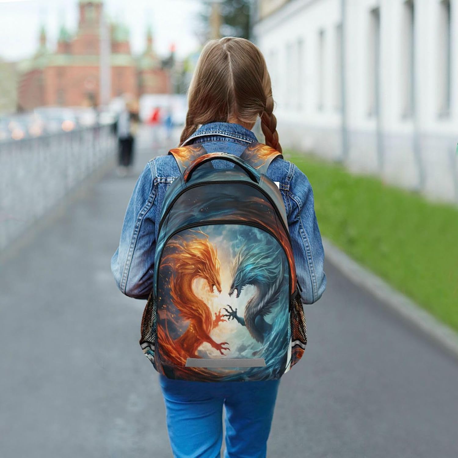 Fire Red and Water Blue Dragon Backpacks Travel Laptop Daypack School Book Bag for Men Women Teens Kids