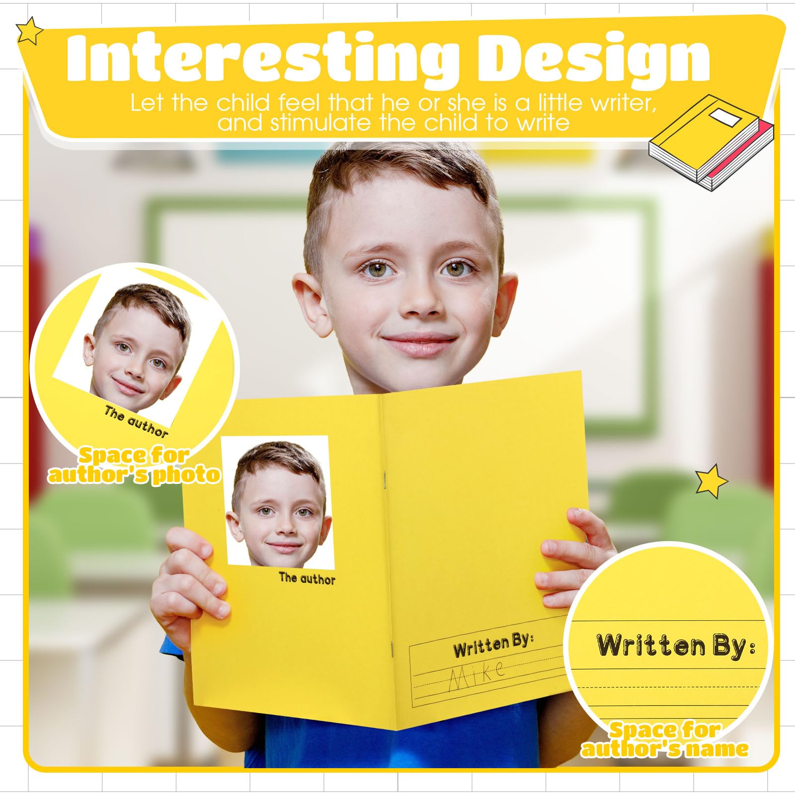 Henoyso Lot de 12 carnets de composition primaire K-2 9 3/4 x 7 19 cm Livre d'écriture vierge pour enfant pour écrire des histoires, dessiner et écrire un journal d'écriture de 60 pages Fournitures
