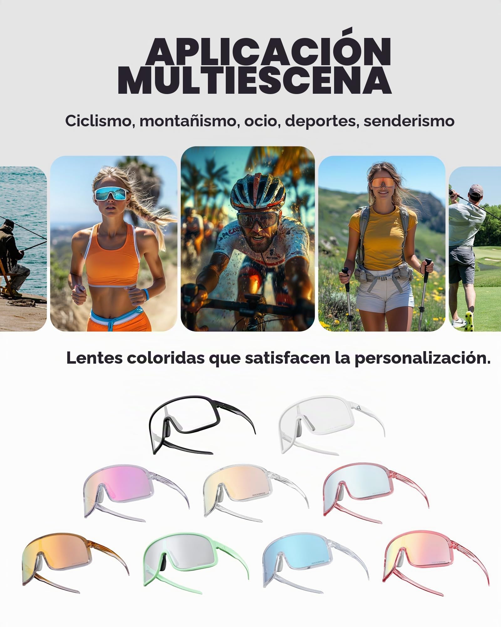 ROCKBROS Gafas de Ciclismo Fotocromáticas UV400 Para Hombre Mujer, Gafas de Sol TR90 para Actividades al Aire Libre Senderismo Correr