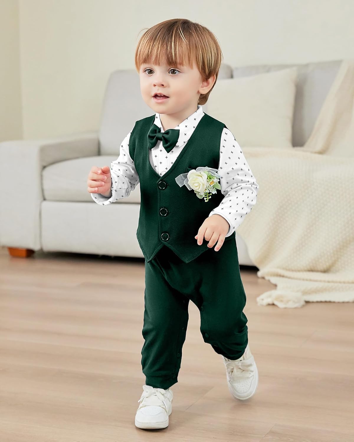 Baby Boy Suit Gentleman Clothes Wedding Outfits Formal Jumpsuit Long Sleeve Romper+Vest 0-24M - Image 3